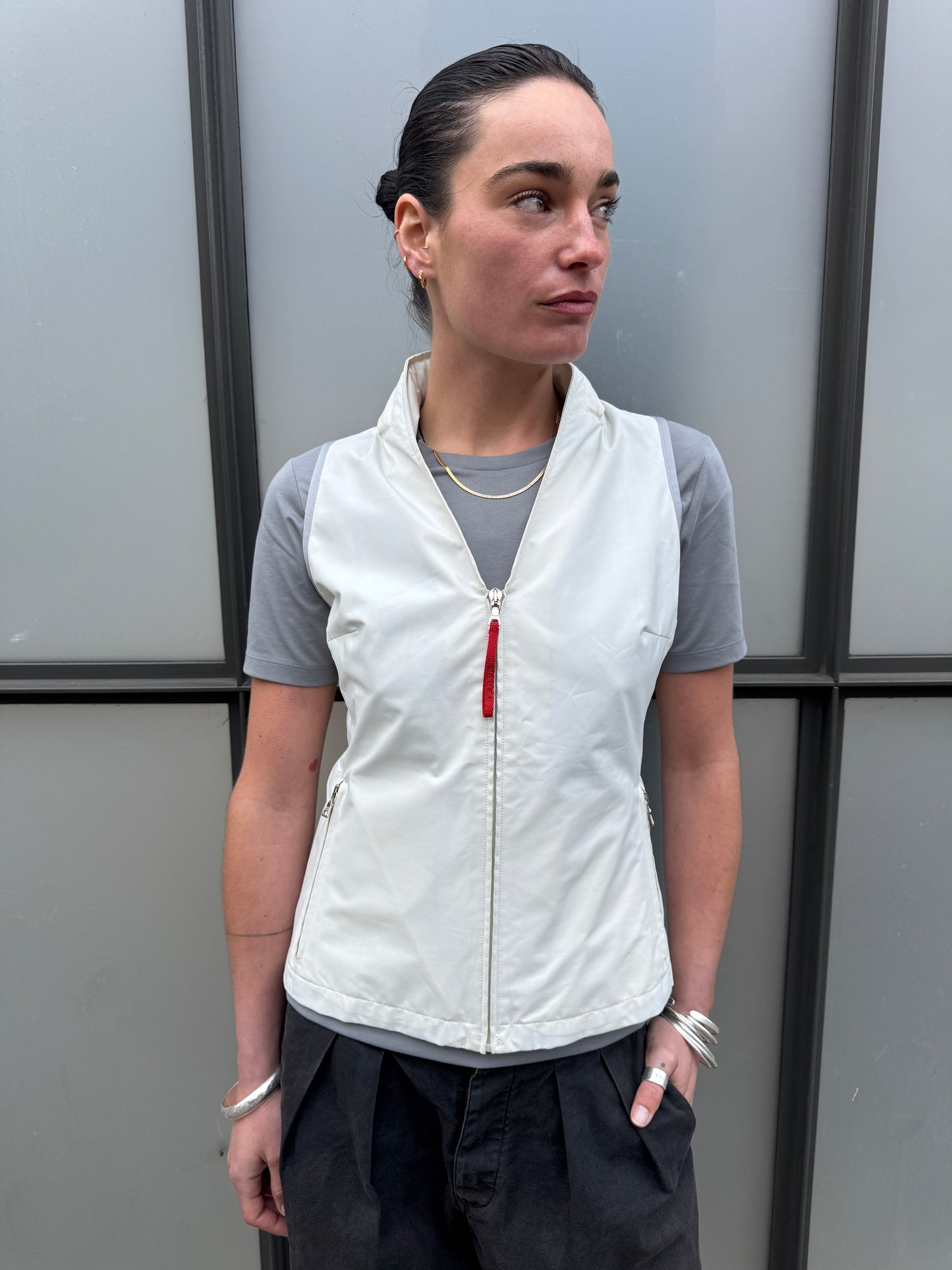 SS00’ Prada Sport Ventilated Packable Hood White Vest