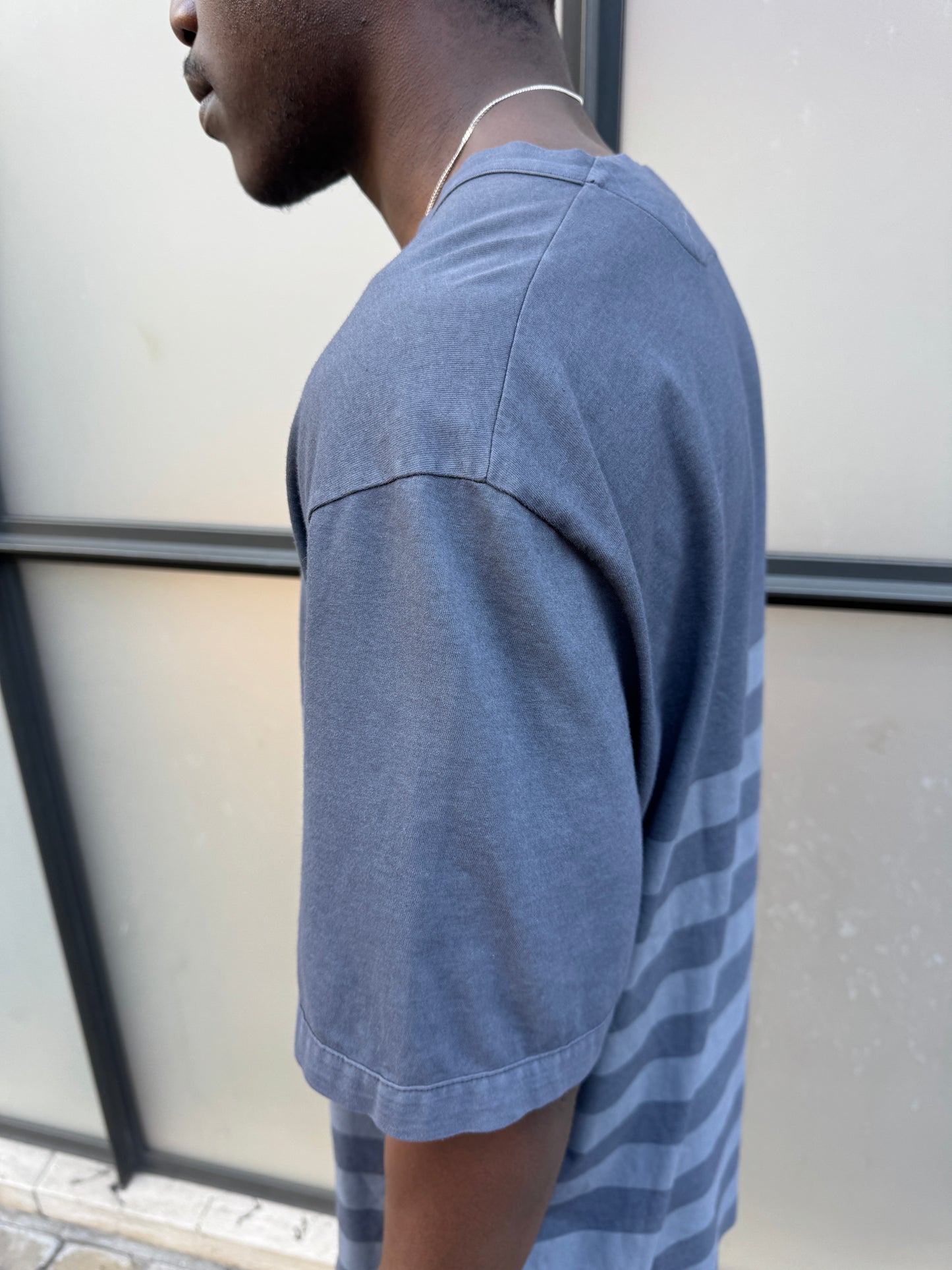 Early 2000's Stone Island Deep Navy/Grey Striped Tee