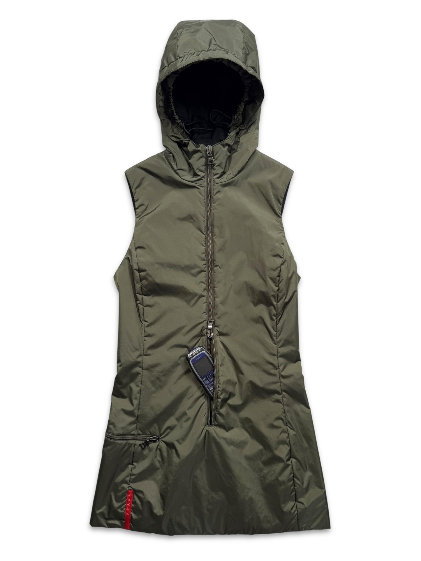 AW99’ Prada Sport Khaki Hooded Pullover Dress