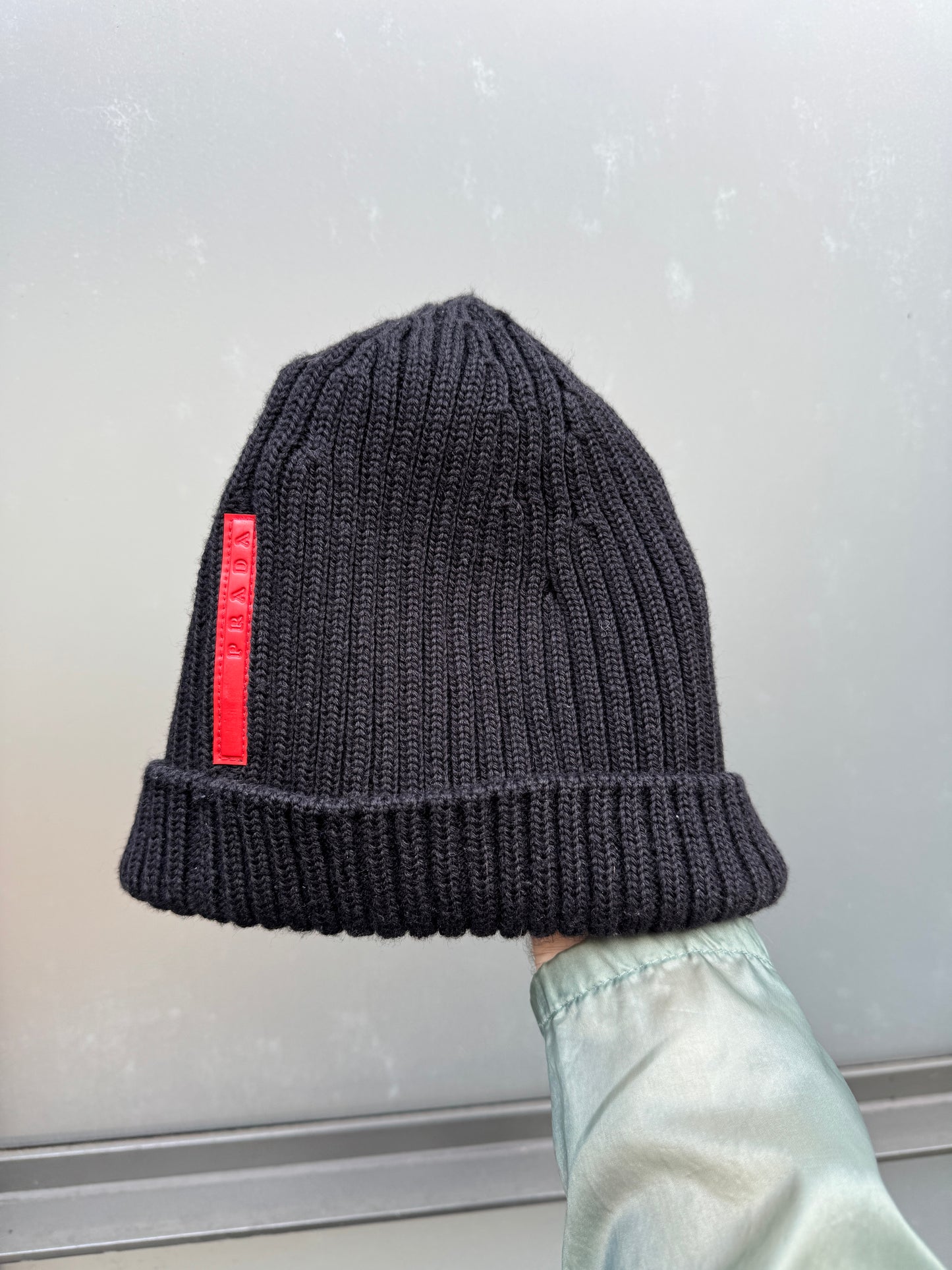 Prada Sport Jet Black Knitted Beanie