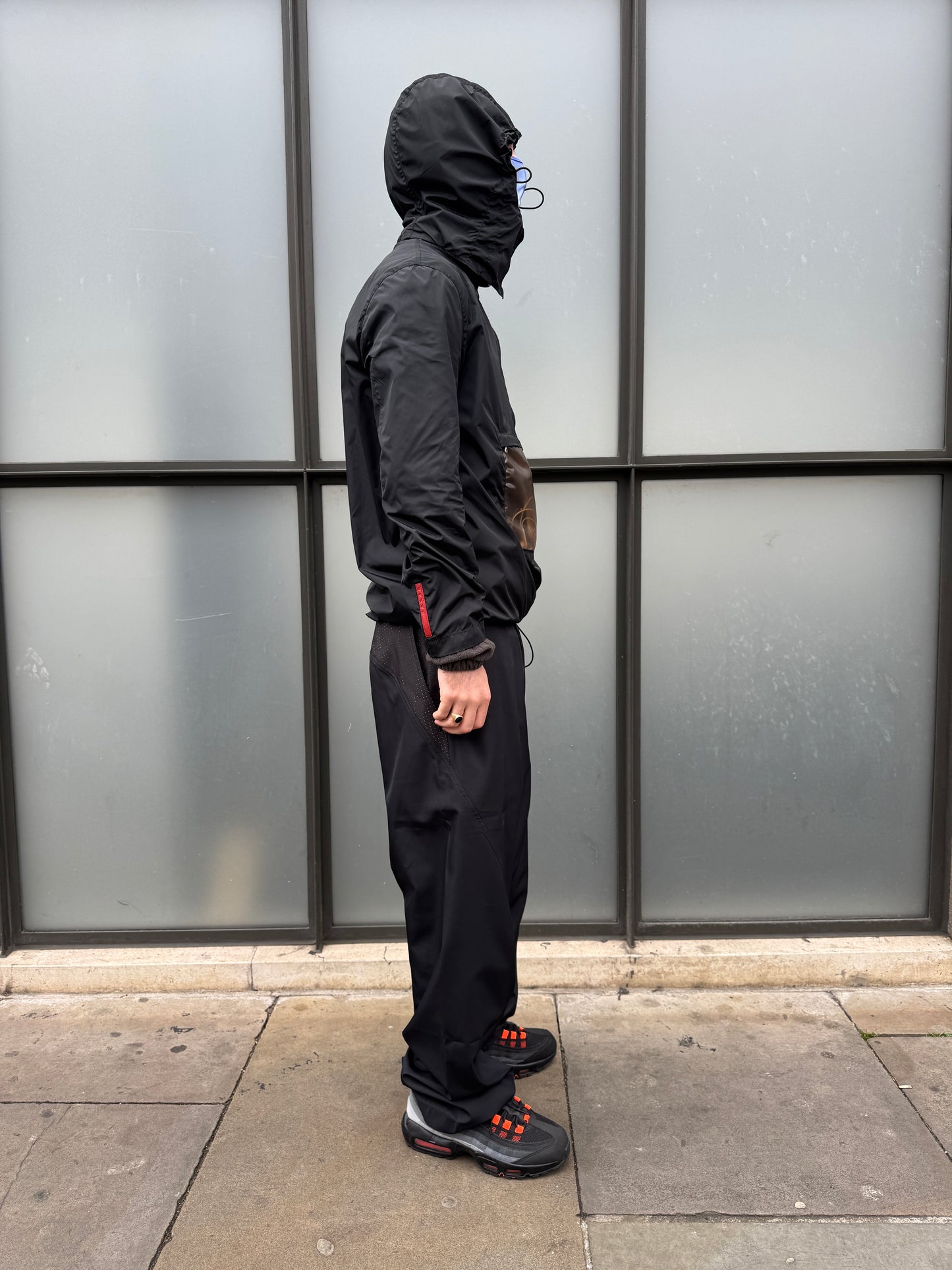 SS00’ Prada Sport Jet Black Semi Transparent Pocket Waterproof Anorak
