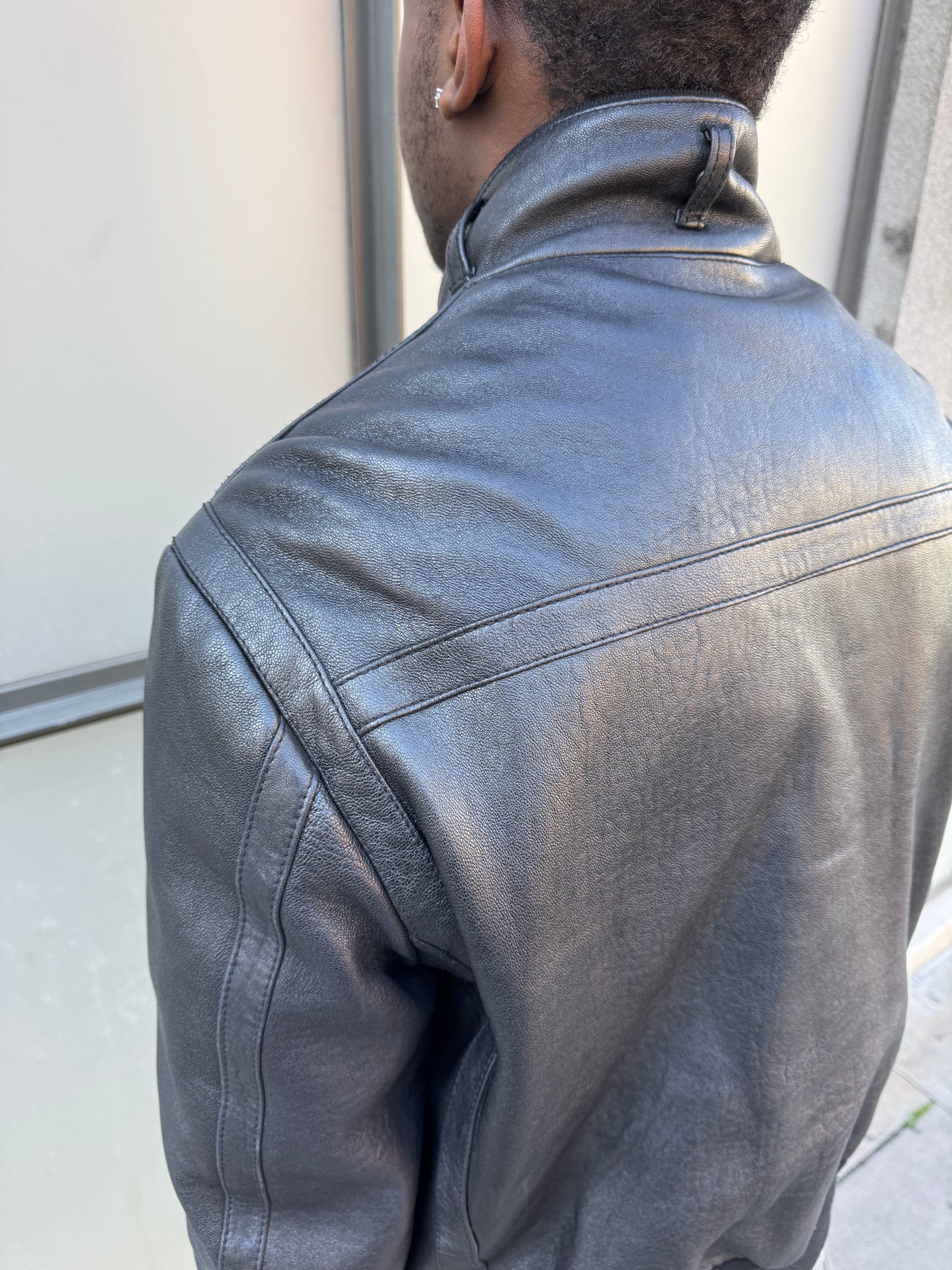 Early 2000’s Prada Jet Black Leather Flight Jacket