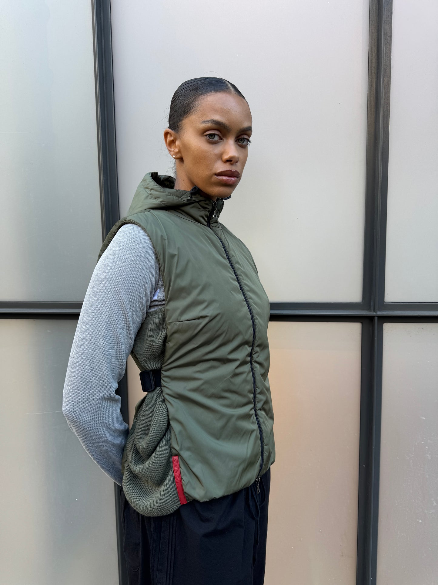 AW99’ Prada Sport Khaki Nylon/Knit Hooded Vest