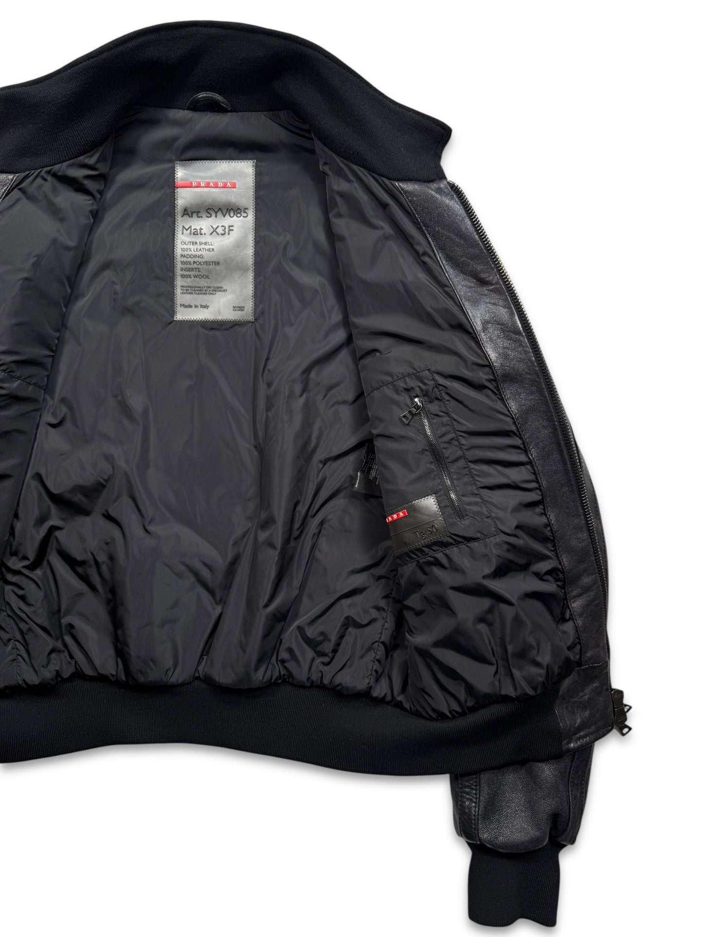 Early 2000’s Prada Jet Black Leather Flight Jacket