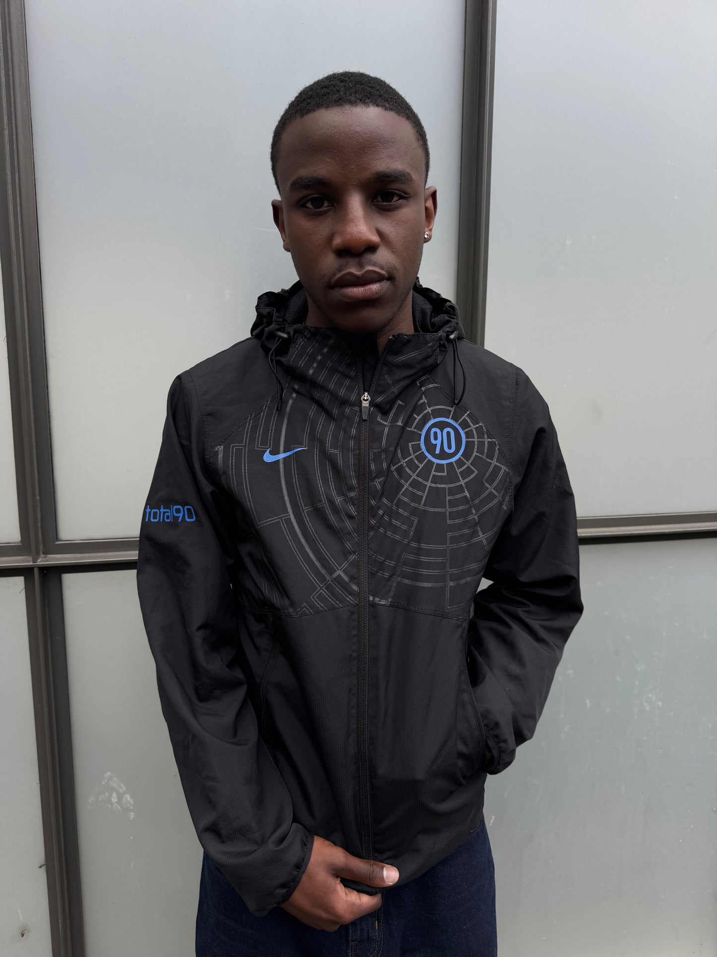 Early 2000’s Nike T90 Spider Web Jet Black Hooded Jacket