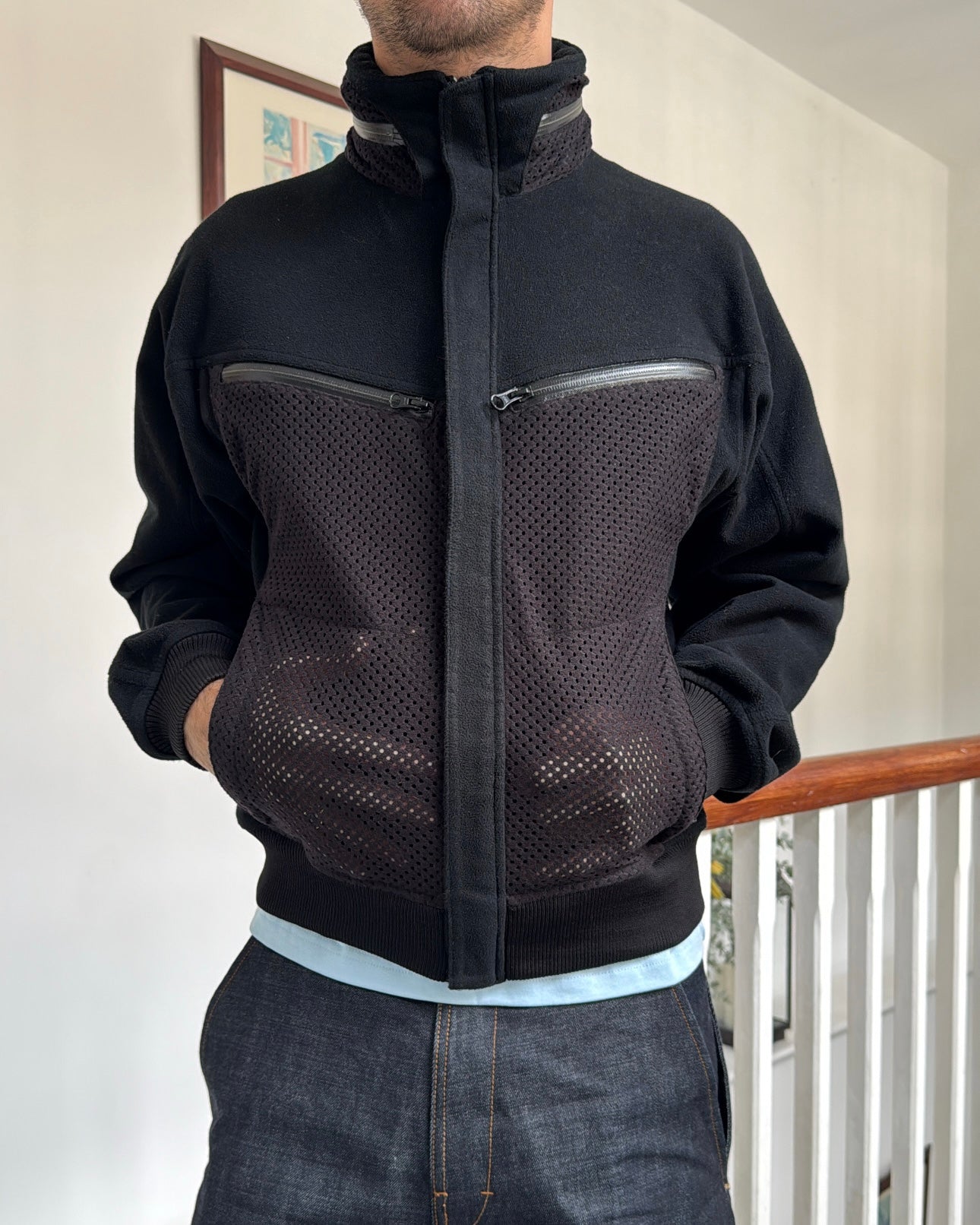 2008 Comme Des Garcons Jet Black Dual Mesh Pocket Technical Jacket