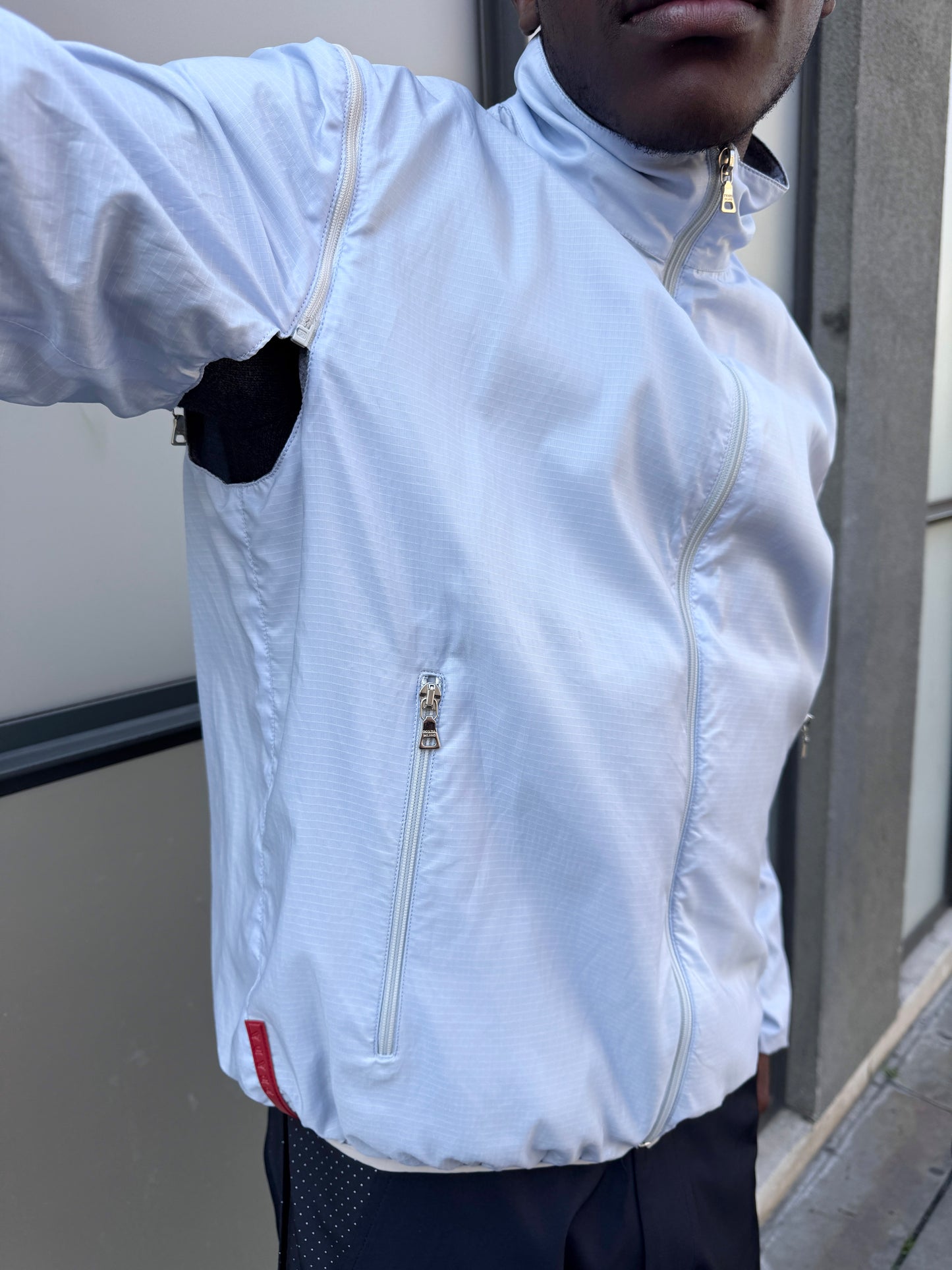 Early 2000's Prada Sport Reversible 4in1 Baby Blue/Grey “Faux Wool” Jacket