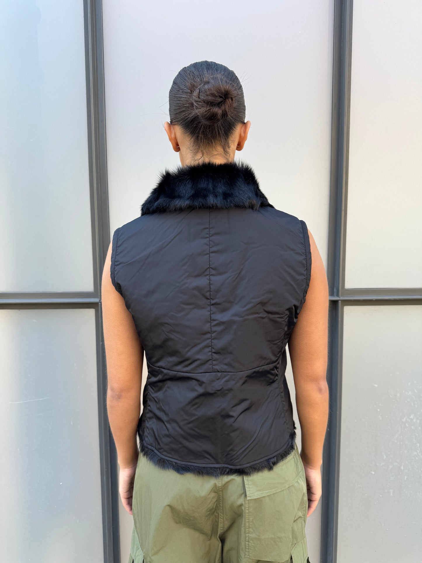 Early 2000’s Prada Sport 2in1 Jet Black Goat Fur Lined Jacket/Vest