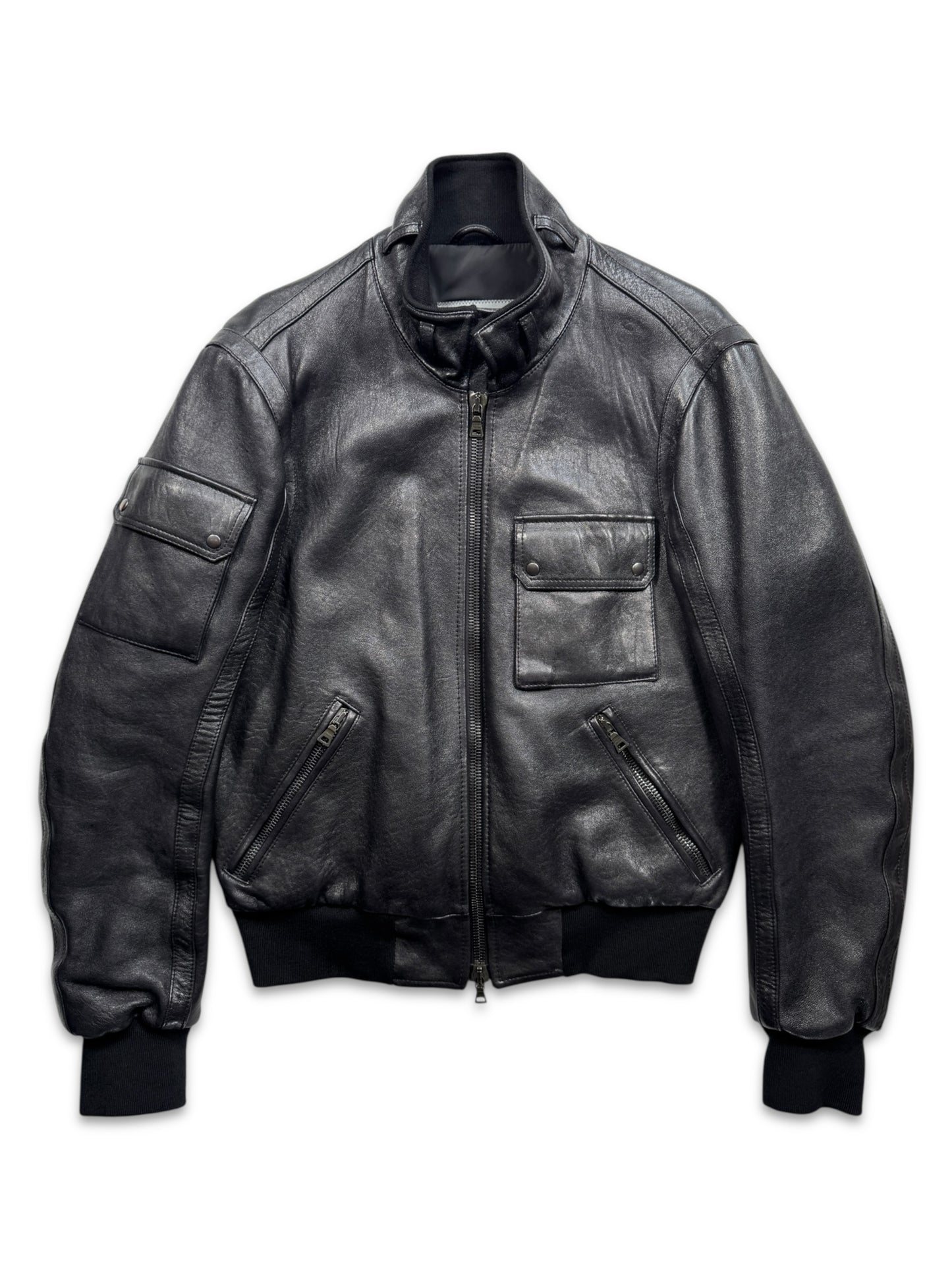 Early 2000’s Prada Jet Black Leather Flight Jacket