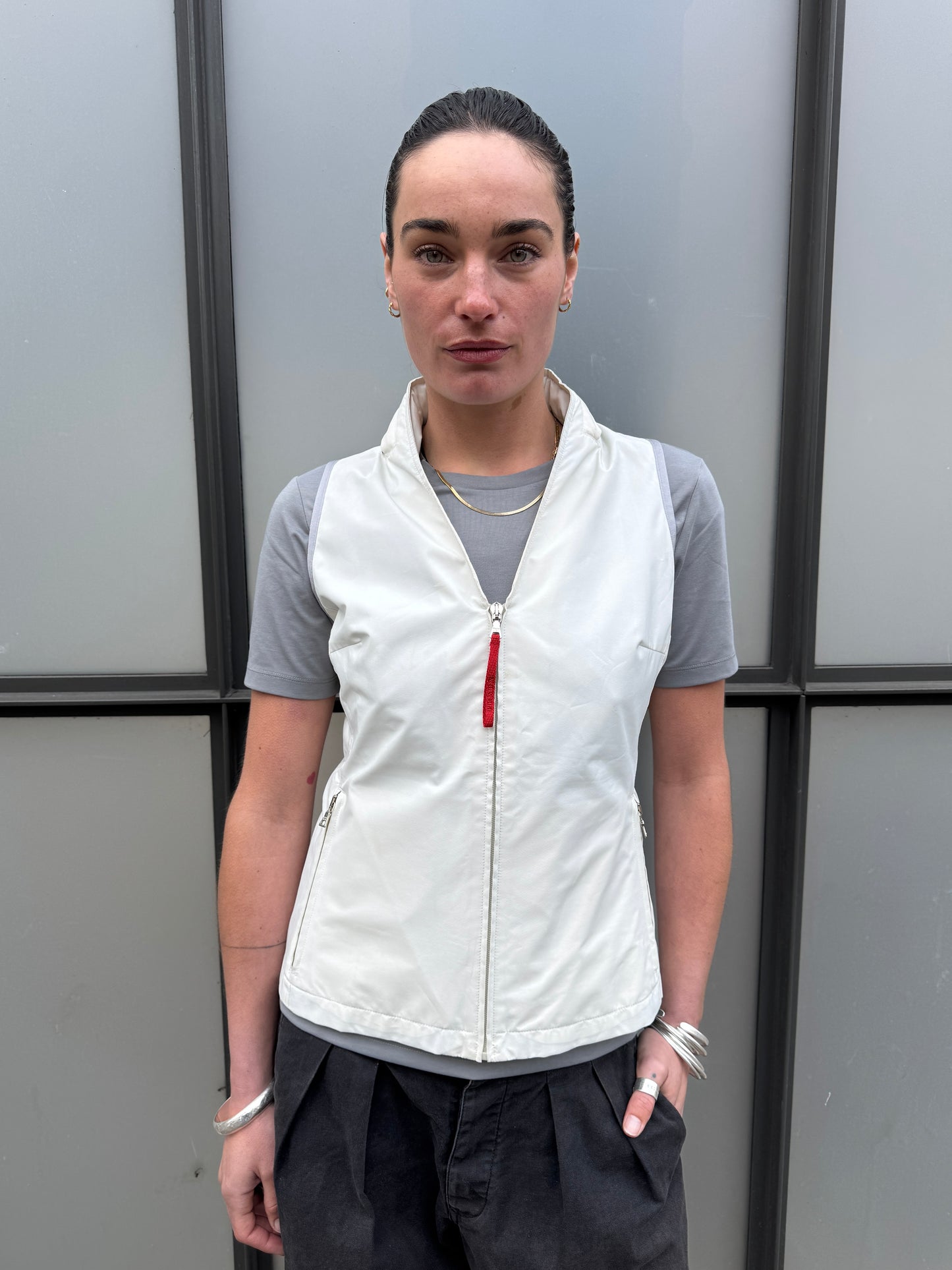 SS00’ Prada Sport Ventilated Packable Hood White Vest