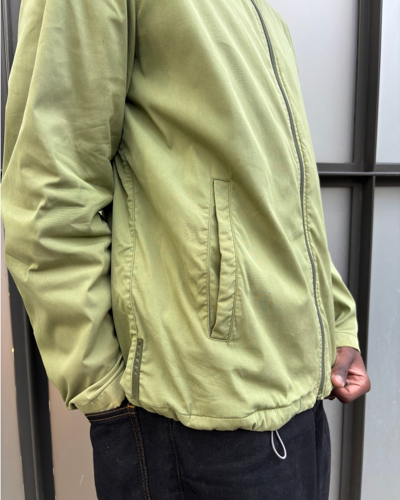 Early 2000’s Prada Sport Washed Lime Green Tonal Tab Chore Jacket