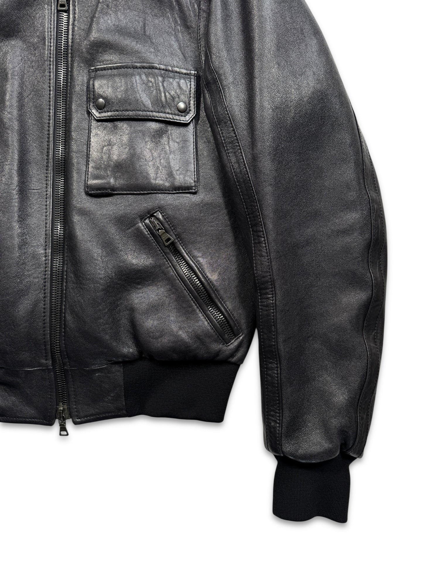 Early 2000’s Prada Jet Black Leather Flight Jacket
