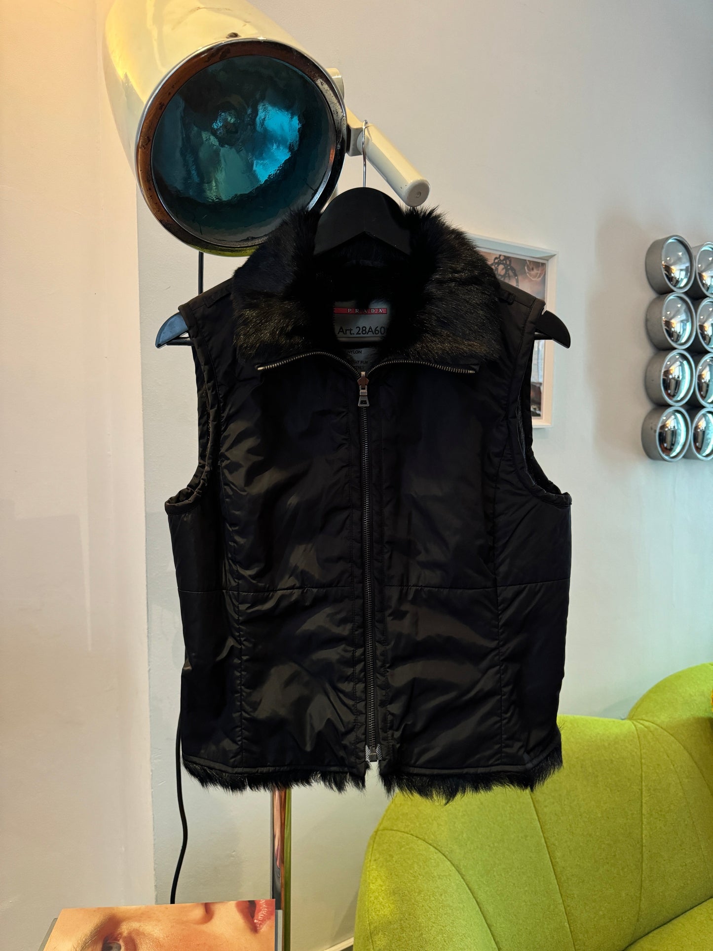 Early 2000’s Prada Sport 2in1 Jet Black Goat Fur Lined Jacket/Vest