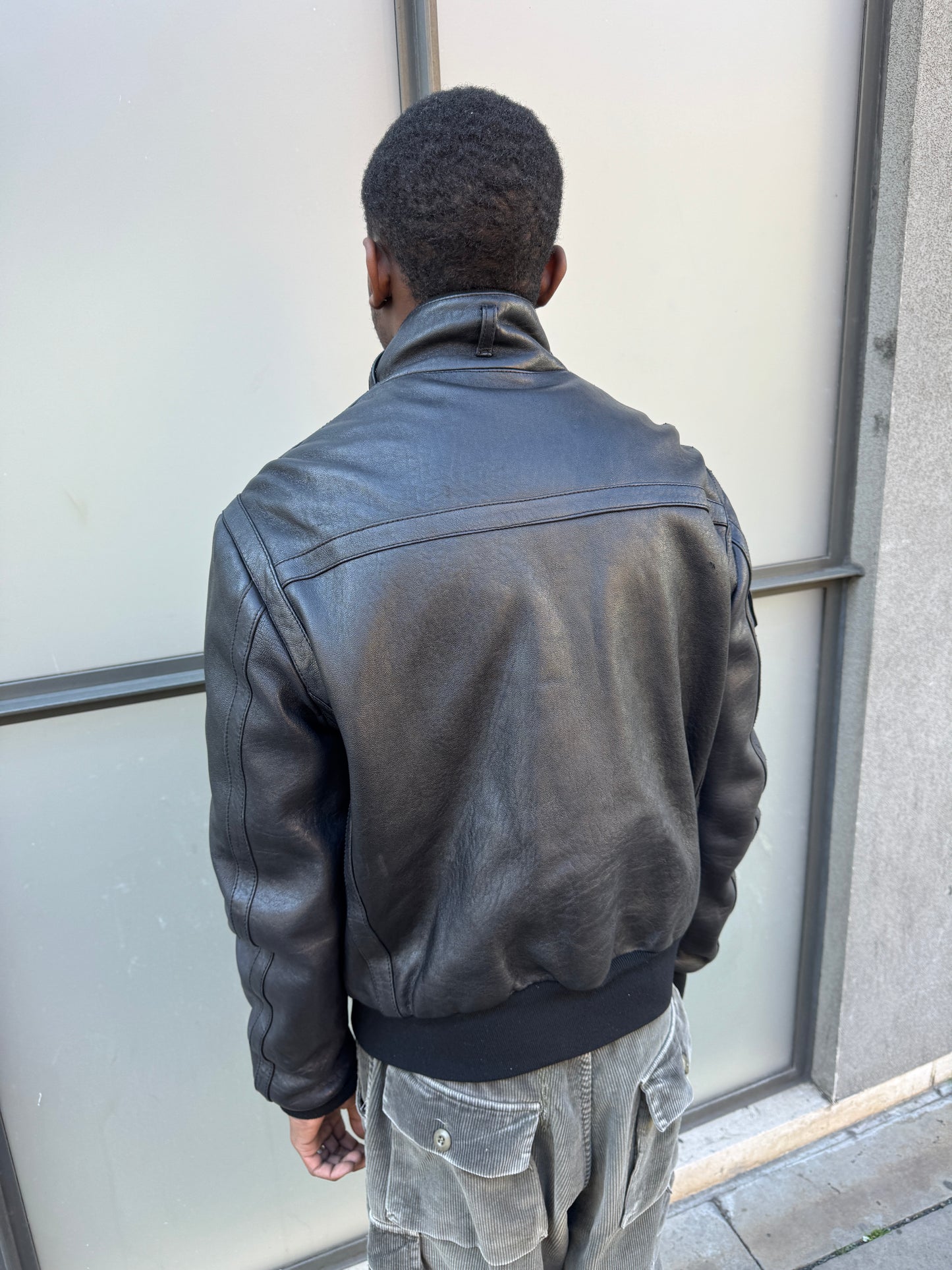 Early 2000’s Prada Jet Black Leather Flight Jacket