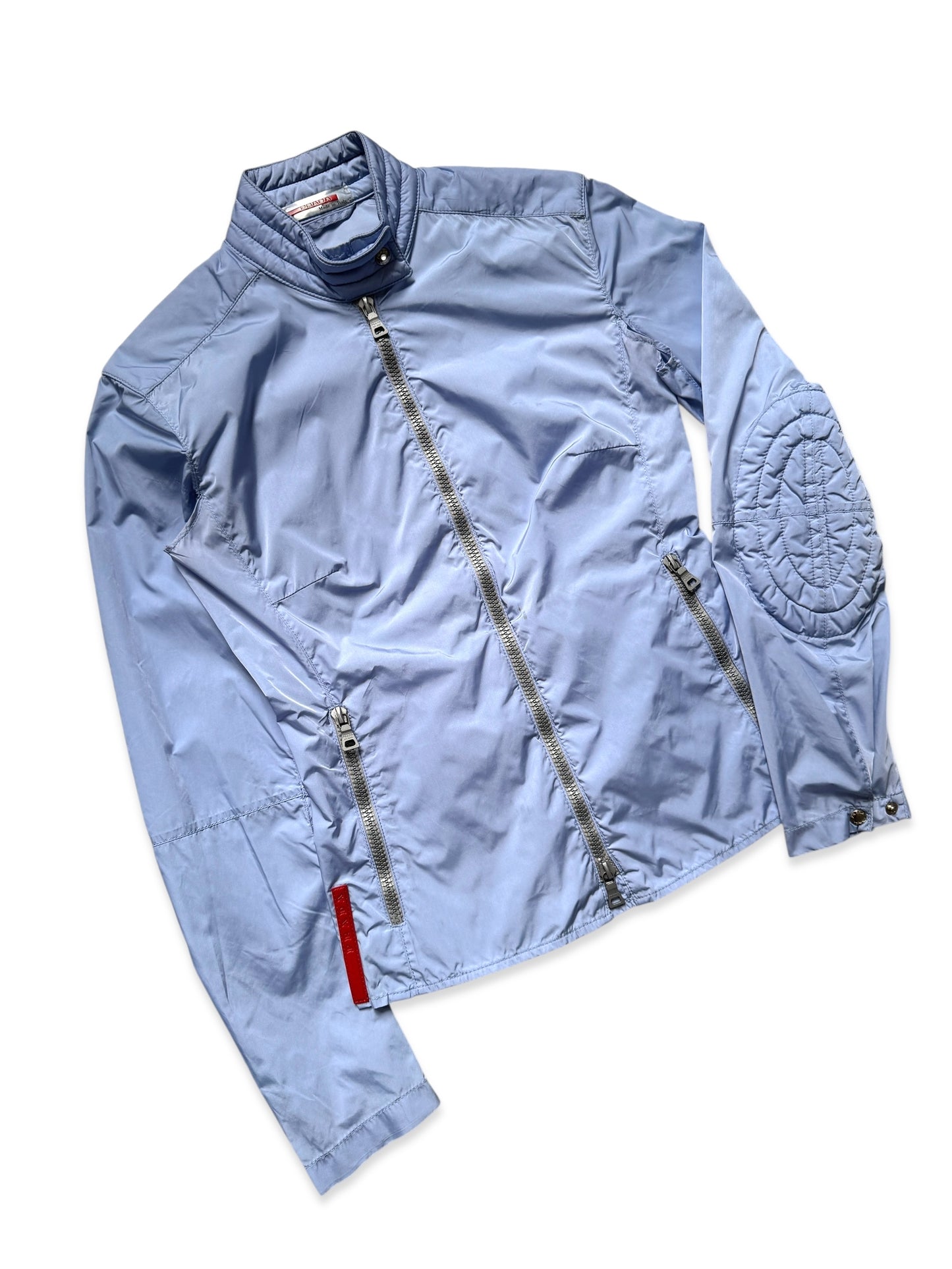 SS00' Prada Sport Baby Blue Nylon Padded Biker Jacket