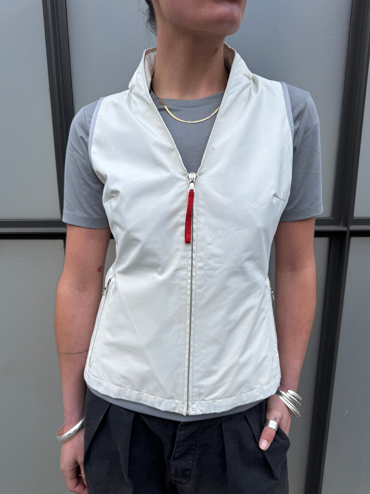 SS00’ Prada Sport Ventilated Packable Hood White Vest