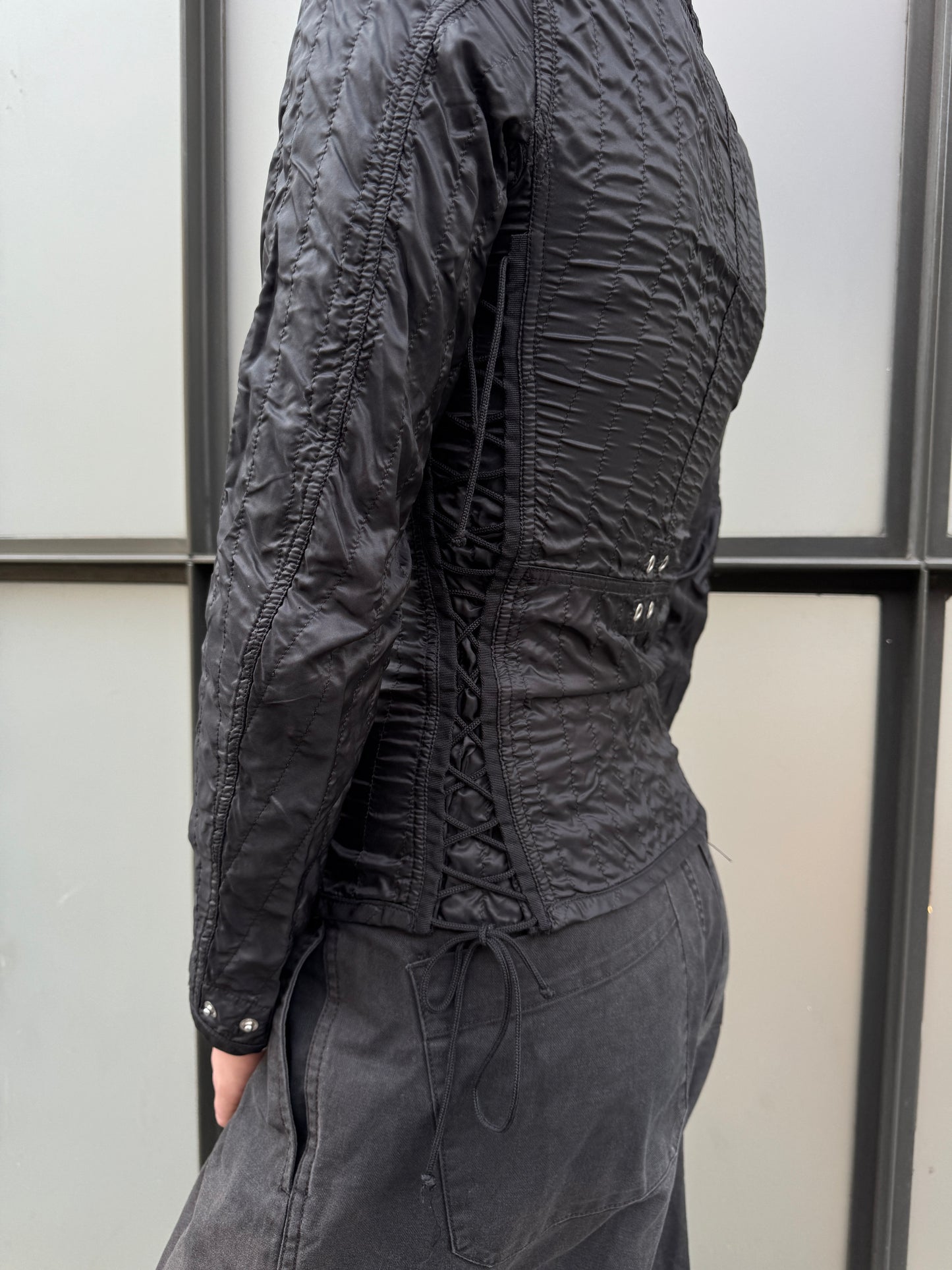 SS00’ Prada Sport Jet Black Lace Womens Jacket