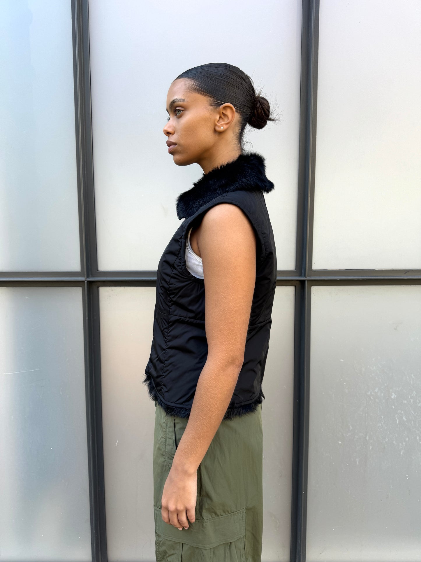 Early 2000’s Prada Sport 2in1 Jet Black Goat Fur Lined Jacket/Vest