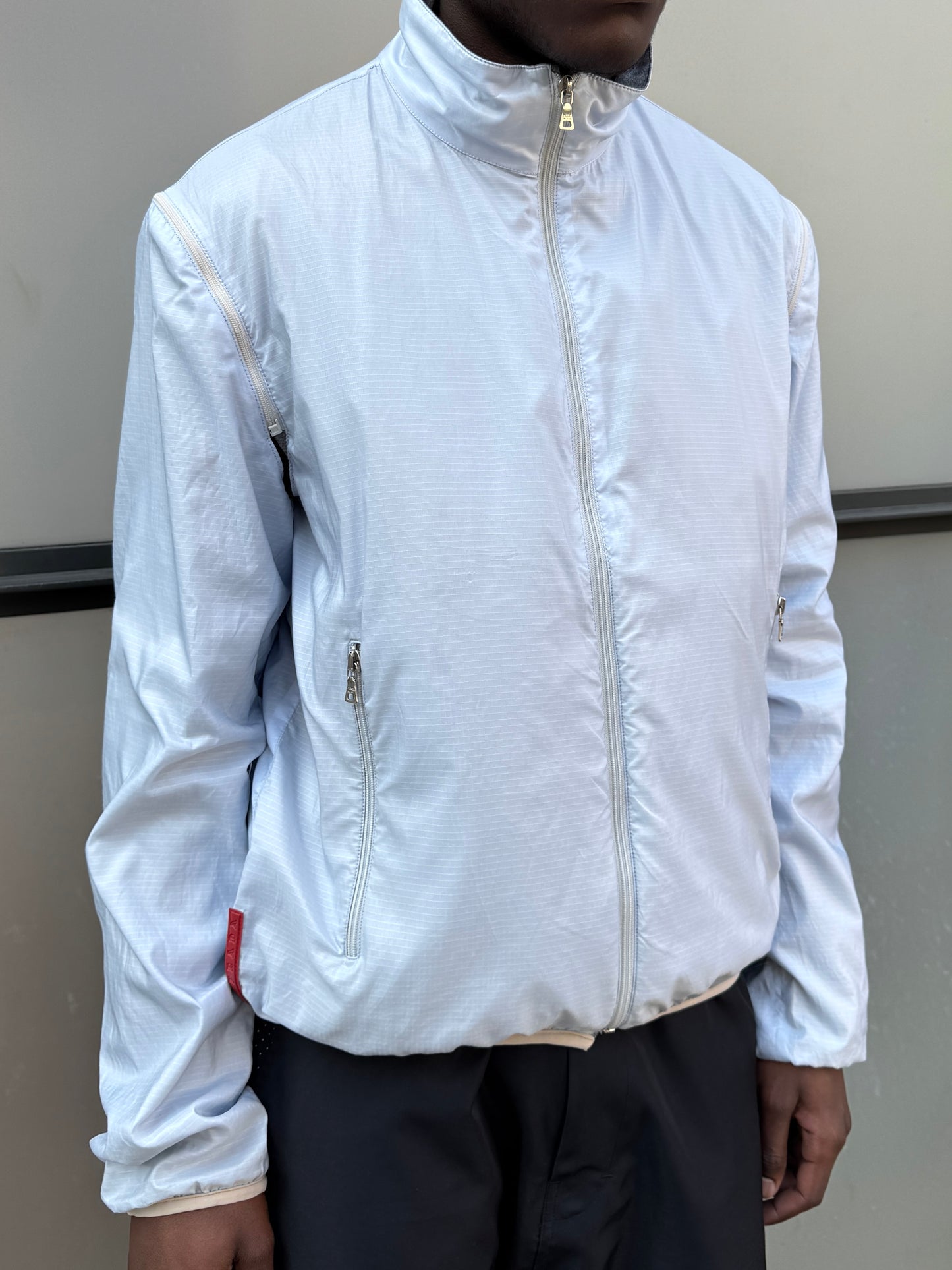 Early 2000's Prada Sport Reversible 4in1 Baby Blue/Grey “Faux Wool” Jacket
