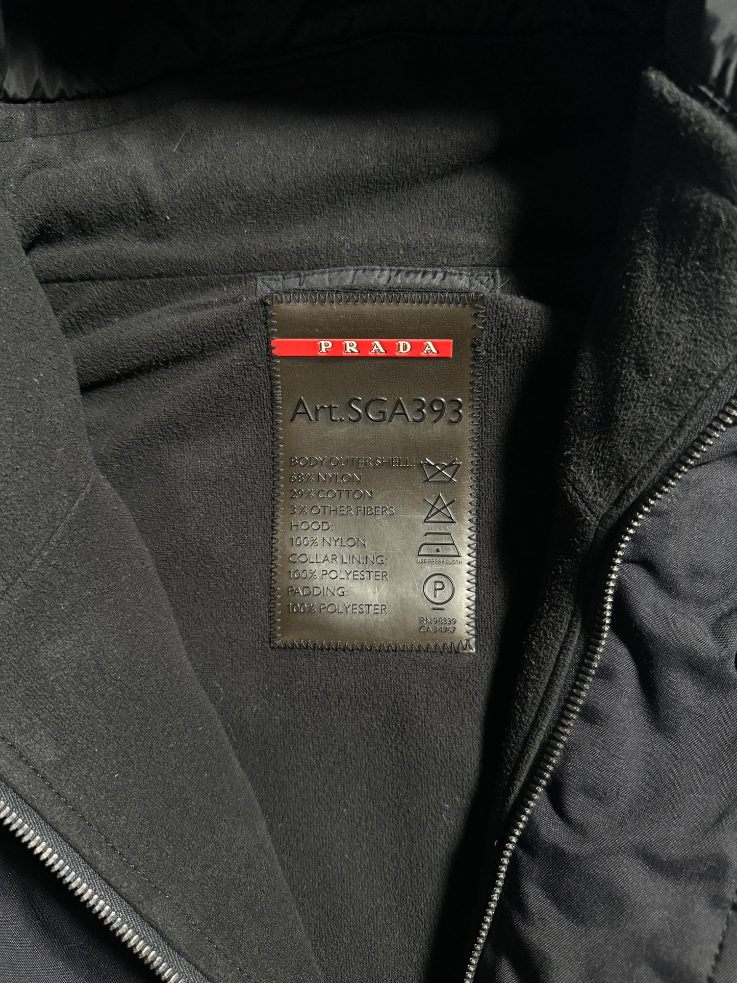 Early 2000’s Prada Sport Jet Black Ballistic Nylon Lined Jacket w/Zip-Off Hood - Large / Extra Large