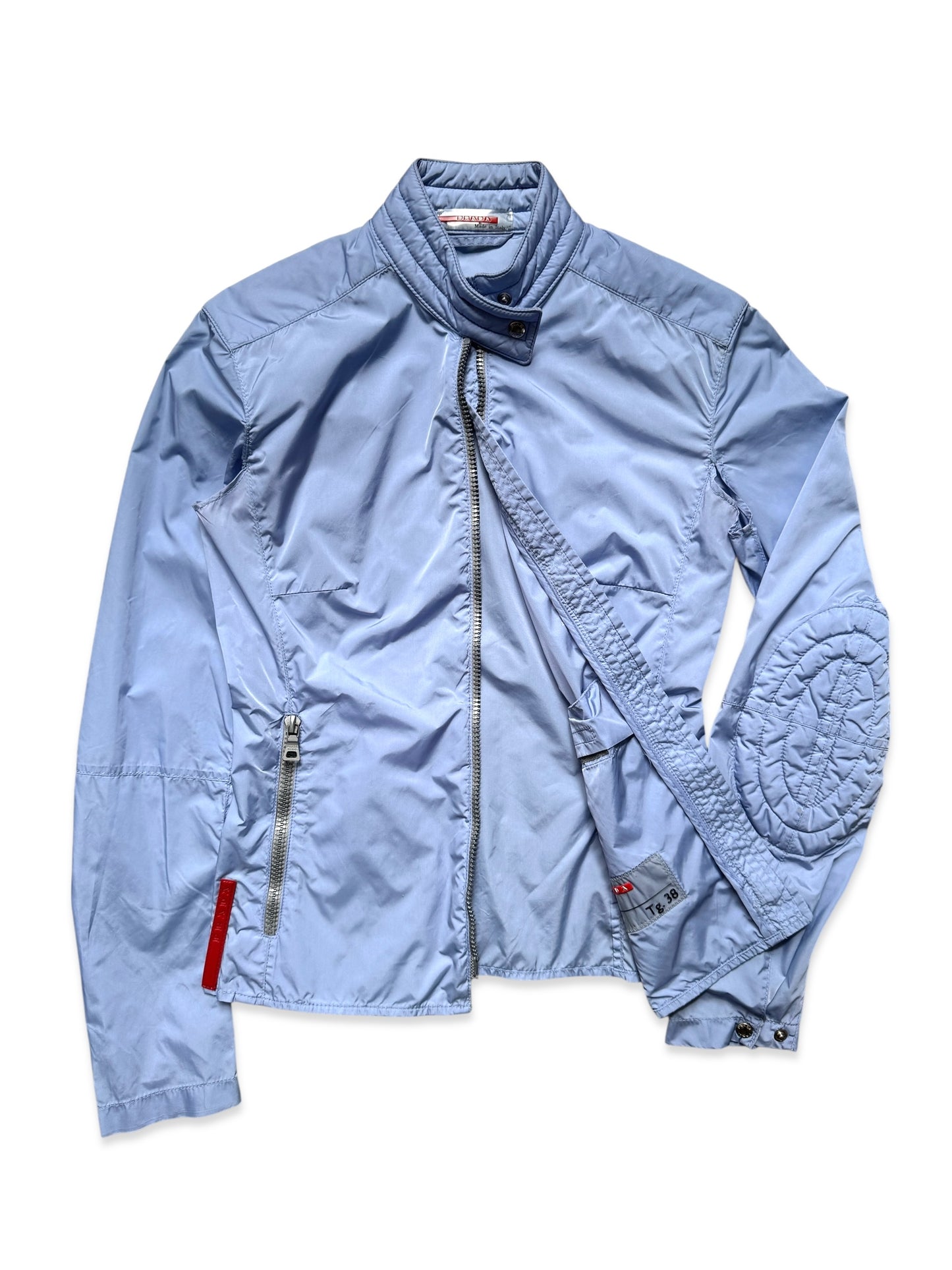SS00' Prada Sport Baby Blue Nylon Padded Biker Jacket