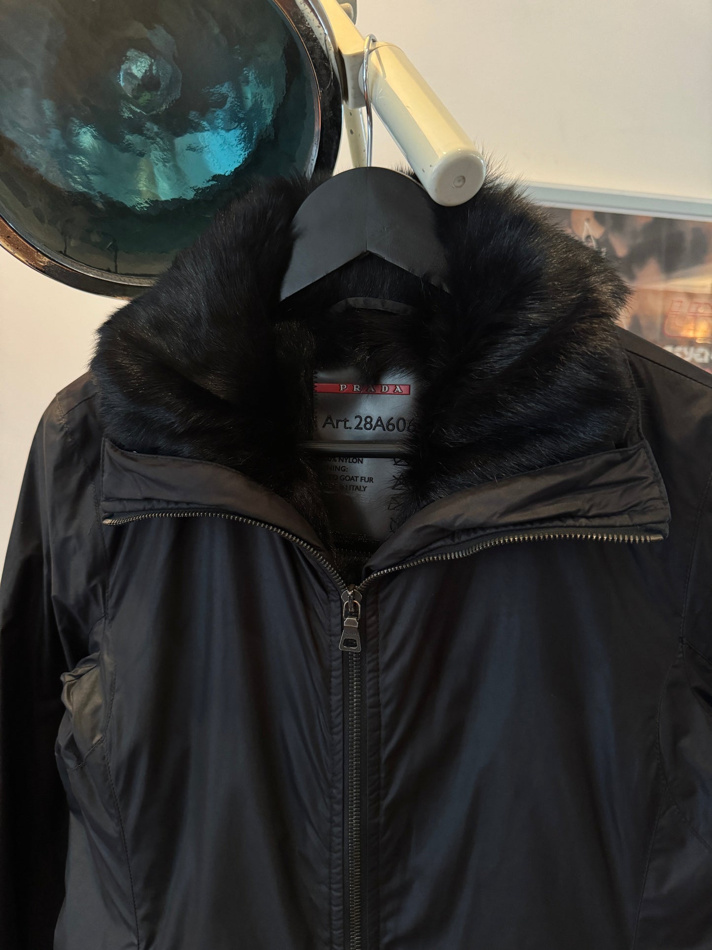 Early 2000’s Prada Sport 2in1 Jet Black Goat Fur Lined Jacket/Vest