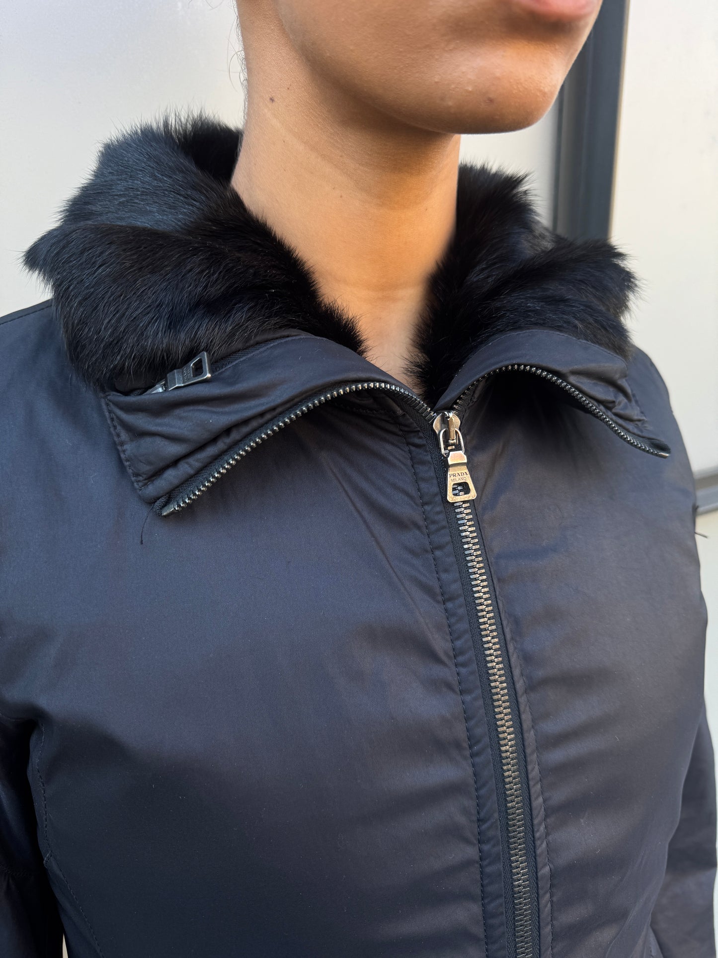 Early 2000’s Prada Sport 2in1 Jet Black Goat Fur Lined Jacket/Vest