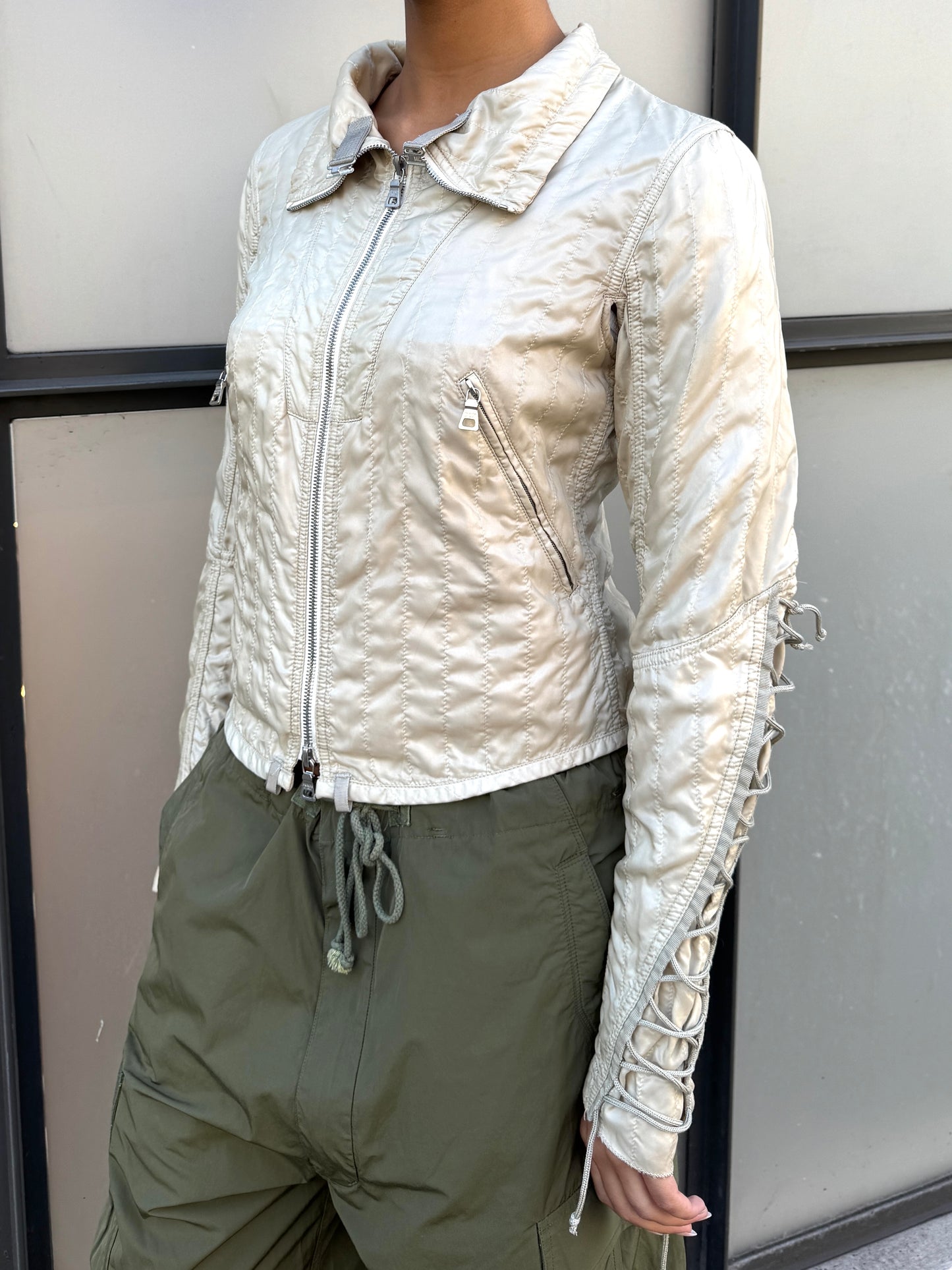 SS03’ Prada Sport Beige High Neck Lace Jacket