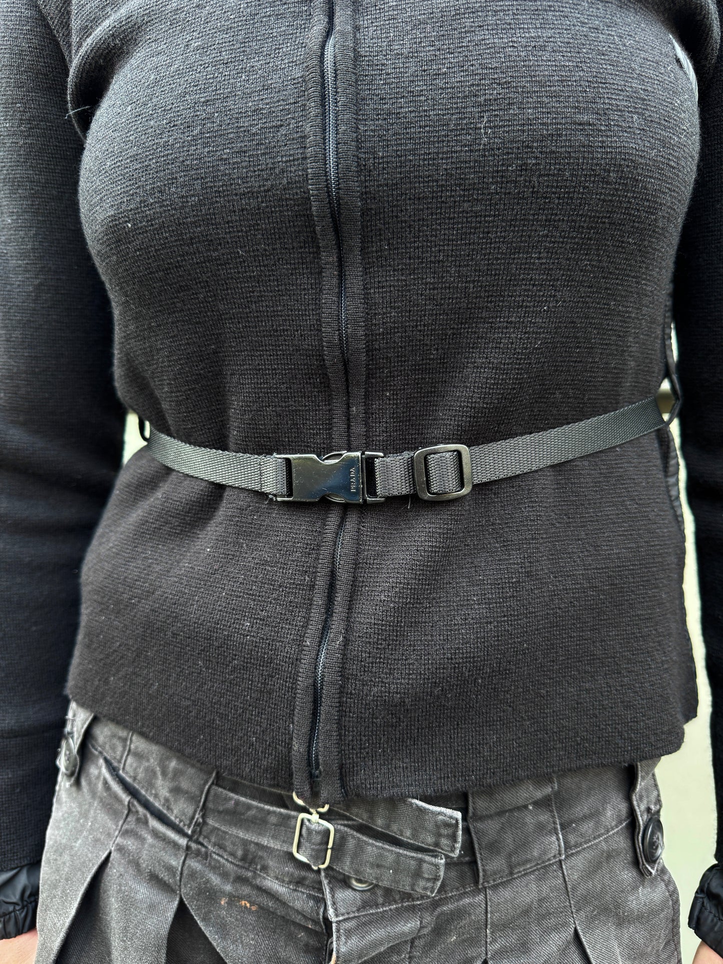 SS99' Prada Mainline Technical Knit Jet Black Zipped Hoodie