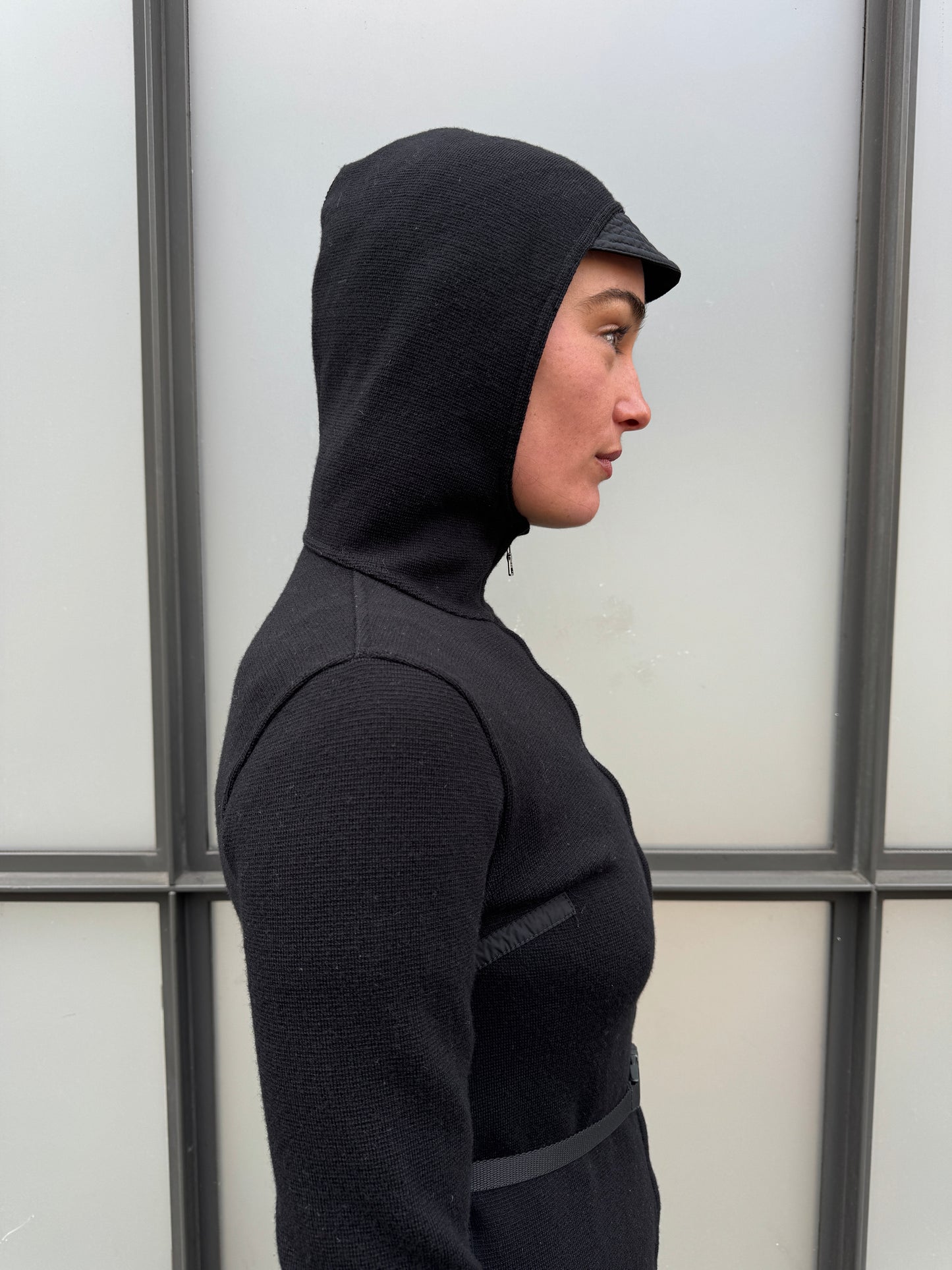 SS99' Prada Mainline Technical Knit Jet Black Zipped Hoodie