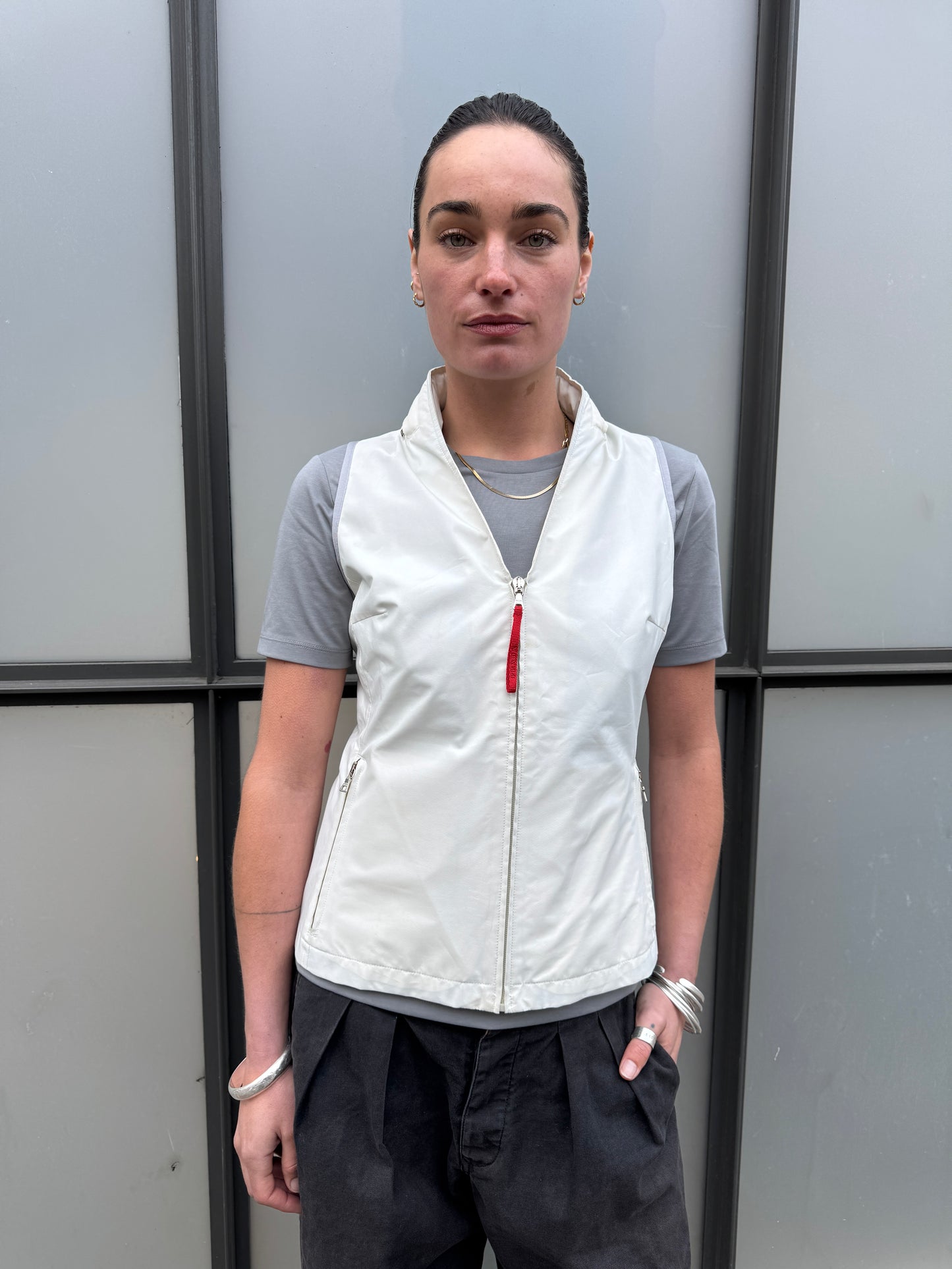 SS00’ Prada Sport Ventilated Packable Hood White Vest