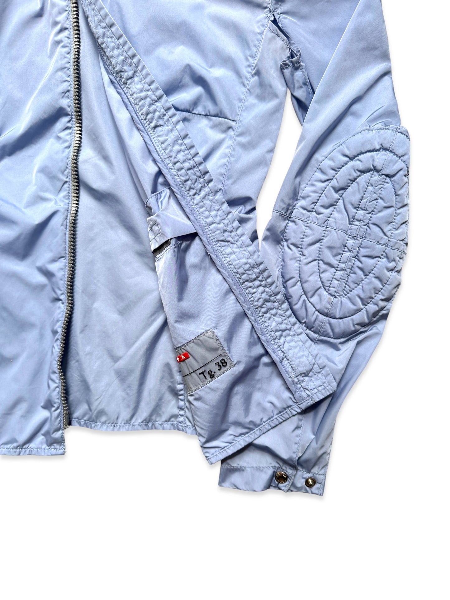 SS00' Prada Sport Baby Blue Nylon Padded Biker Jacket