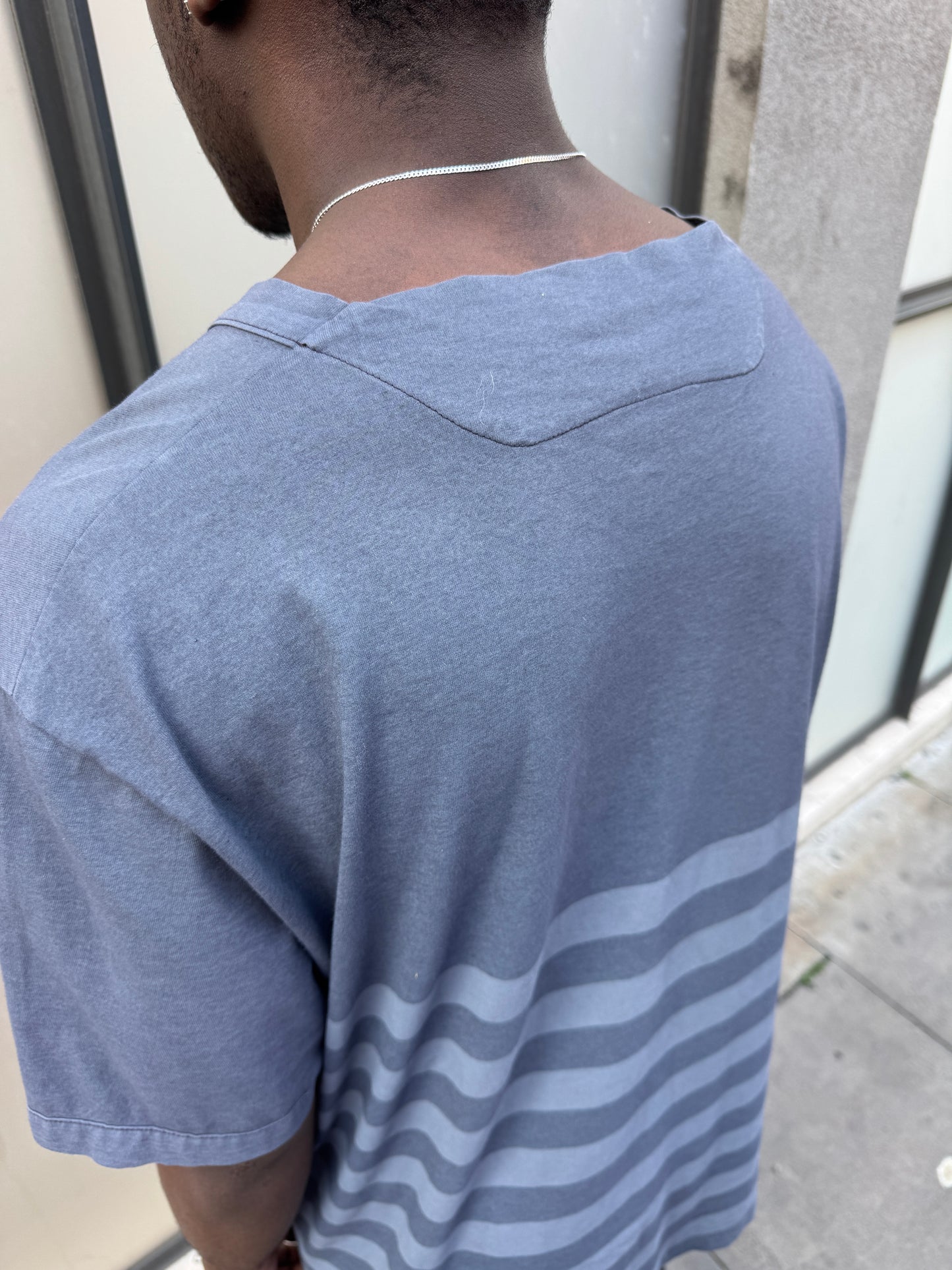 Early 2000's Stone Island Deep Navy/Grey Striped Tee