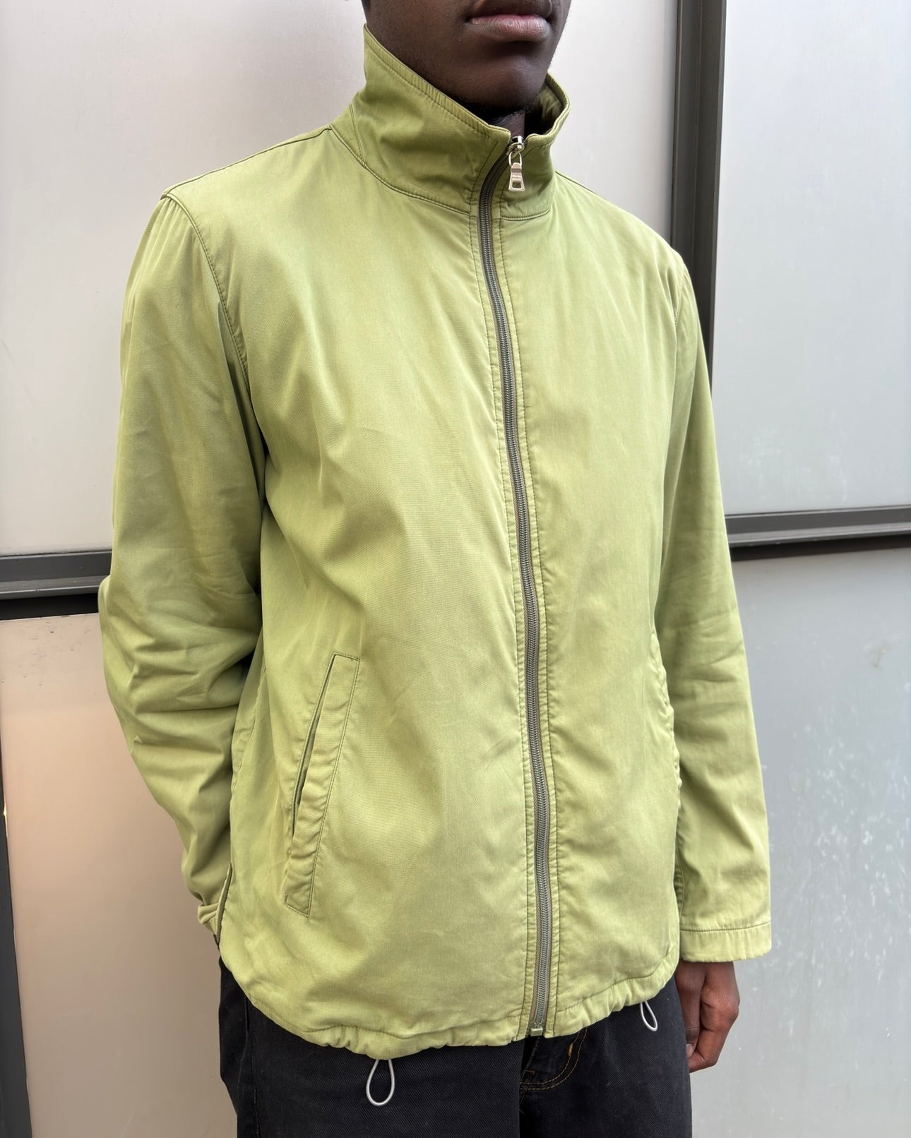 Early 2000’s Prada Sport Washed Lime Green Tonal Tab Chore Jacket
