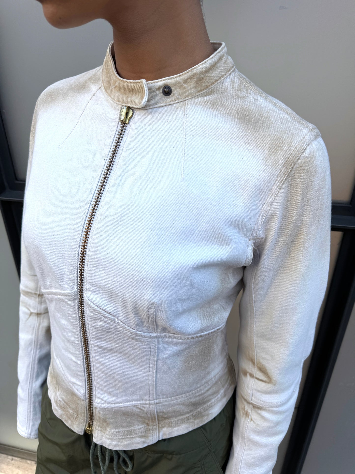 2003 Prada Sport Dust Wash Denim Lace Jacket
