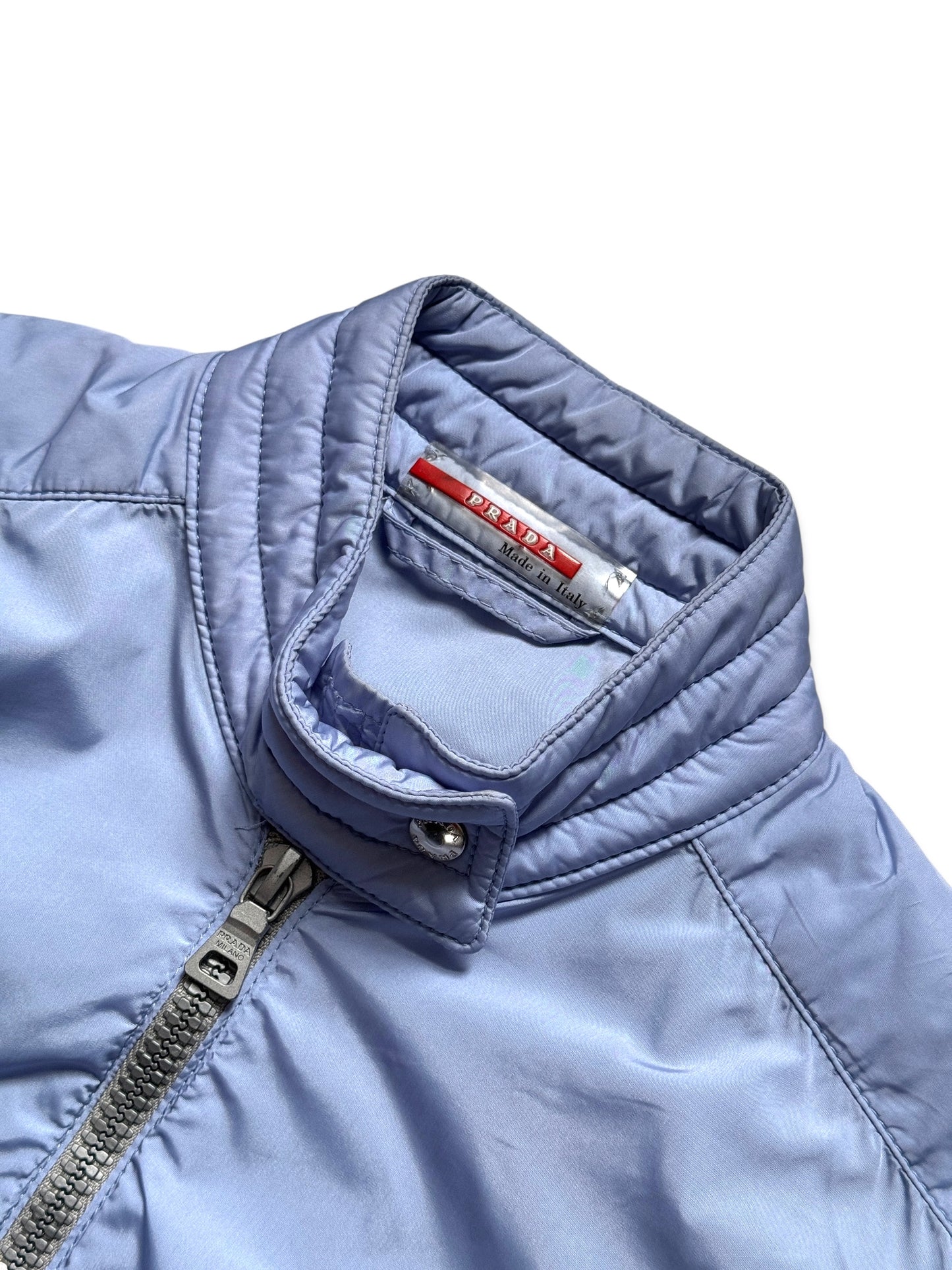 SS00' Prada Sport Baby Blue Nylon Padded Biker Jacket