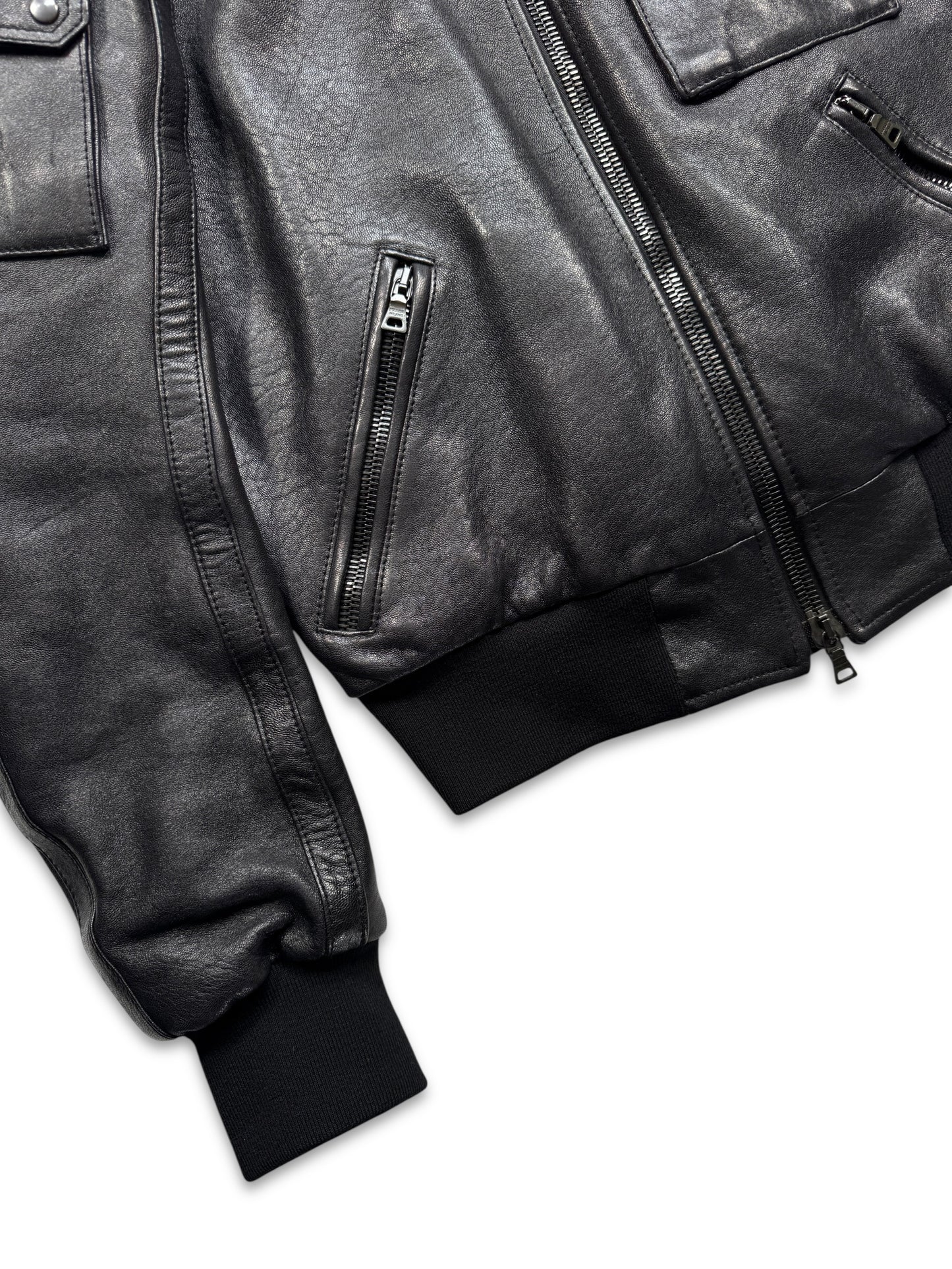 Early 2000’s Prada Jet Black Leather Flight Jacket