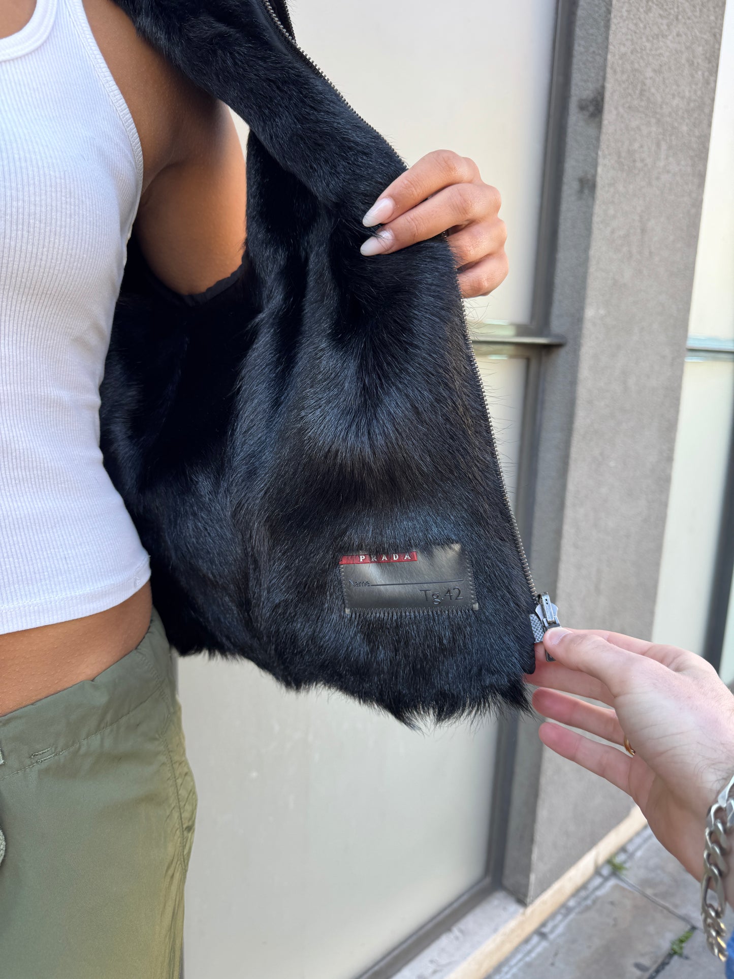 Early 2000’s Prada Sport 2in1 Jet Black Goat Fur Lined Jacket/Vest