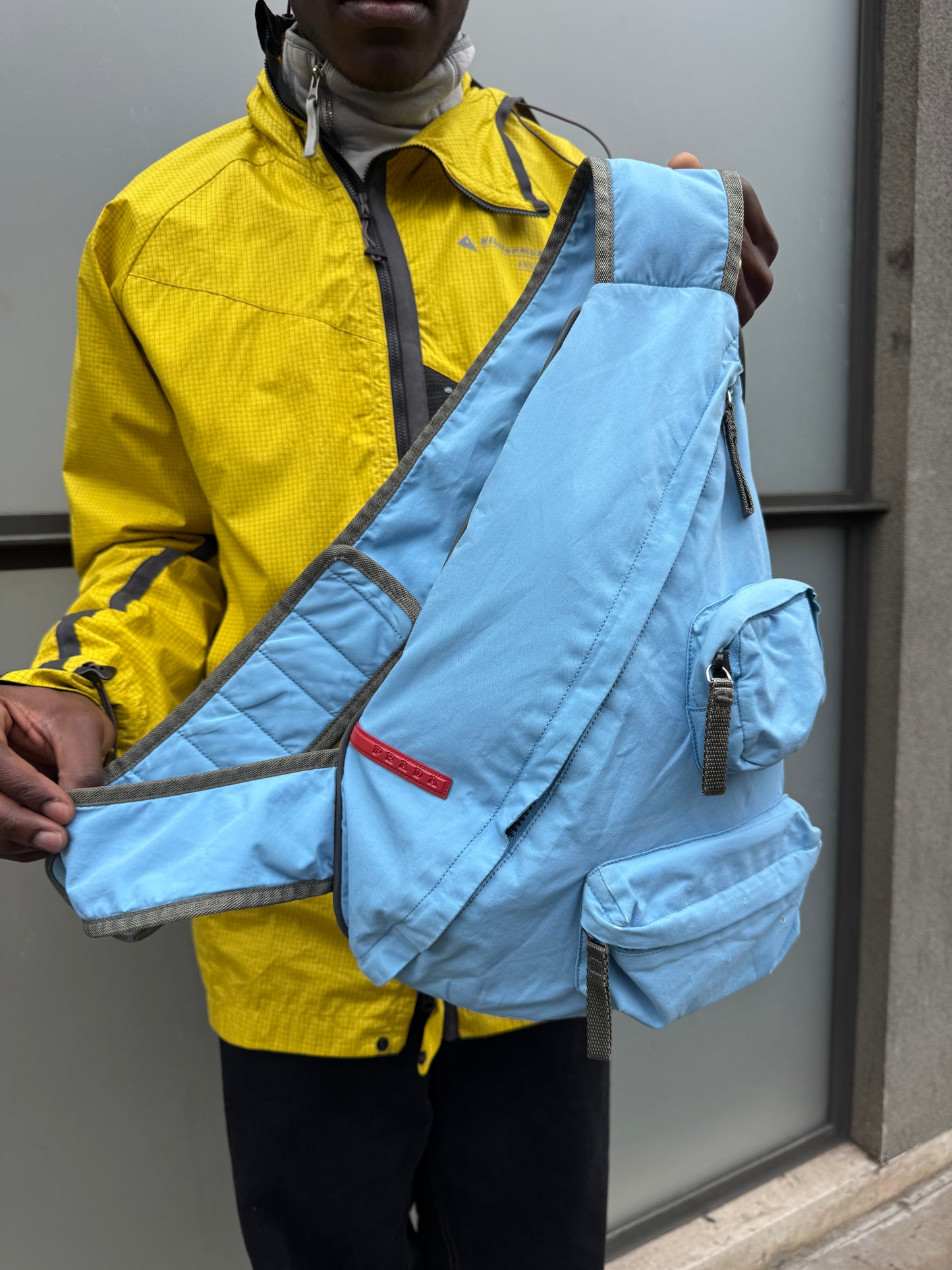 Early 2000's Prada Sport Baby Blue Multi Pocket Cross Body Bag