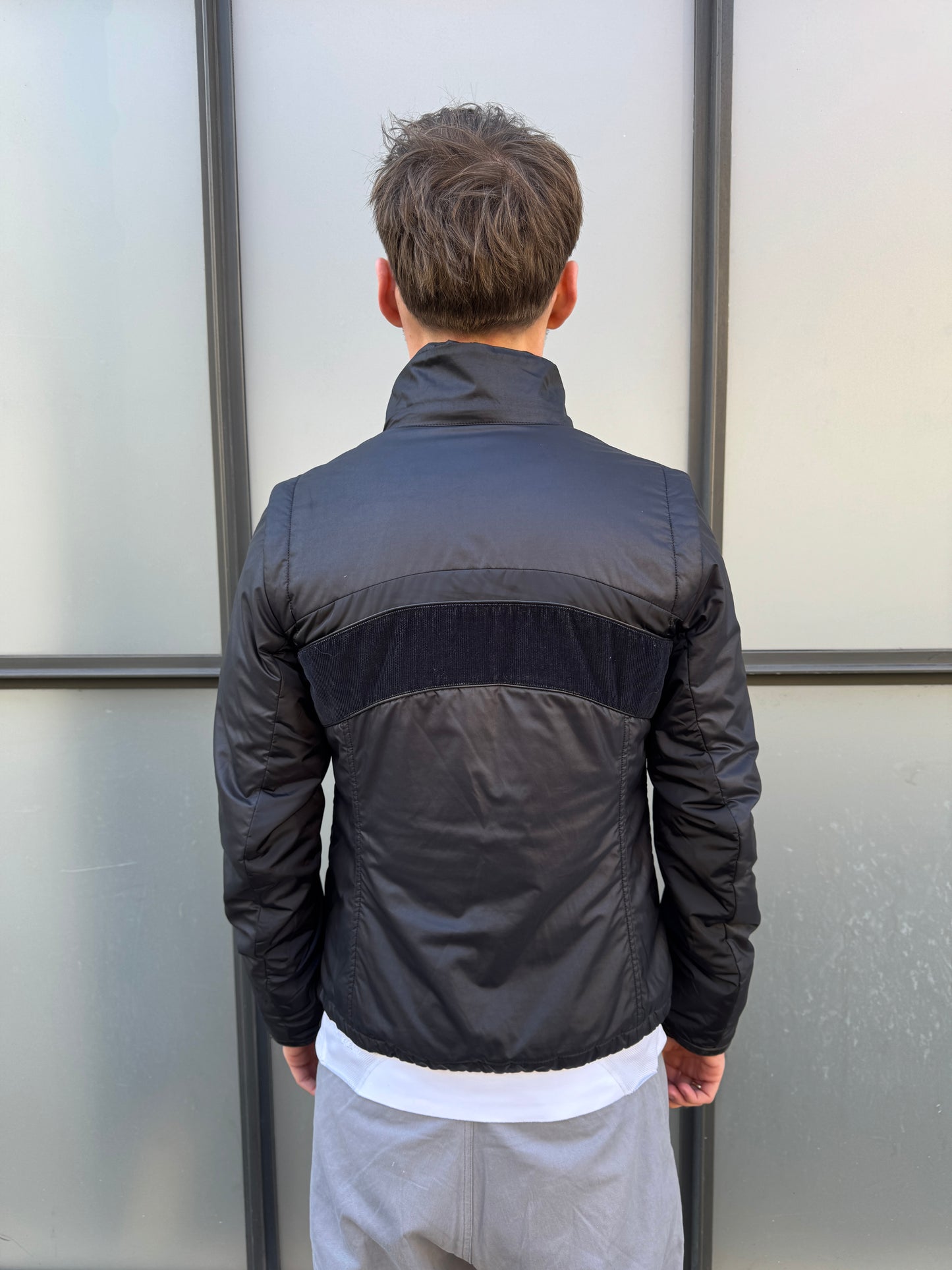 Early 2000’s Prada Main Line Nylon/Leather/Cord Double Layer Jet Black Jacket