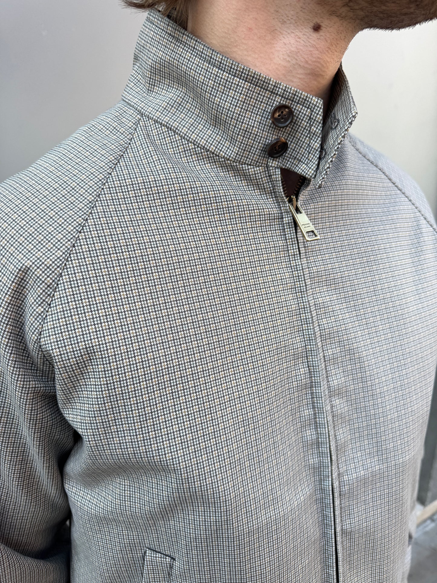 Prada Main Line Hounds Tooth 2in1 Zip Out Liner Harrington Jacket