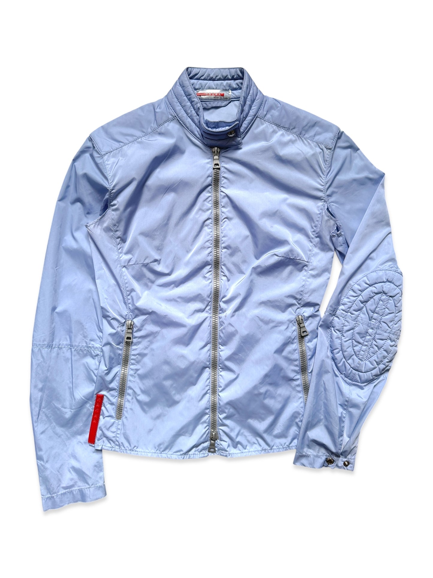 SS00' Prada Sport Baby Blue Nylon Padded Biker Jacket