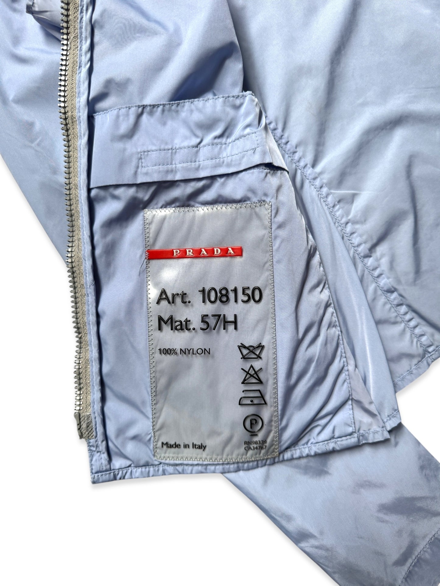 SS00' Prada Sport Baby Blue Nylon Padded Biker Jacket