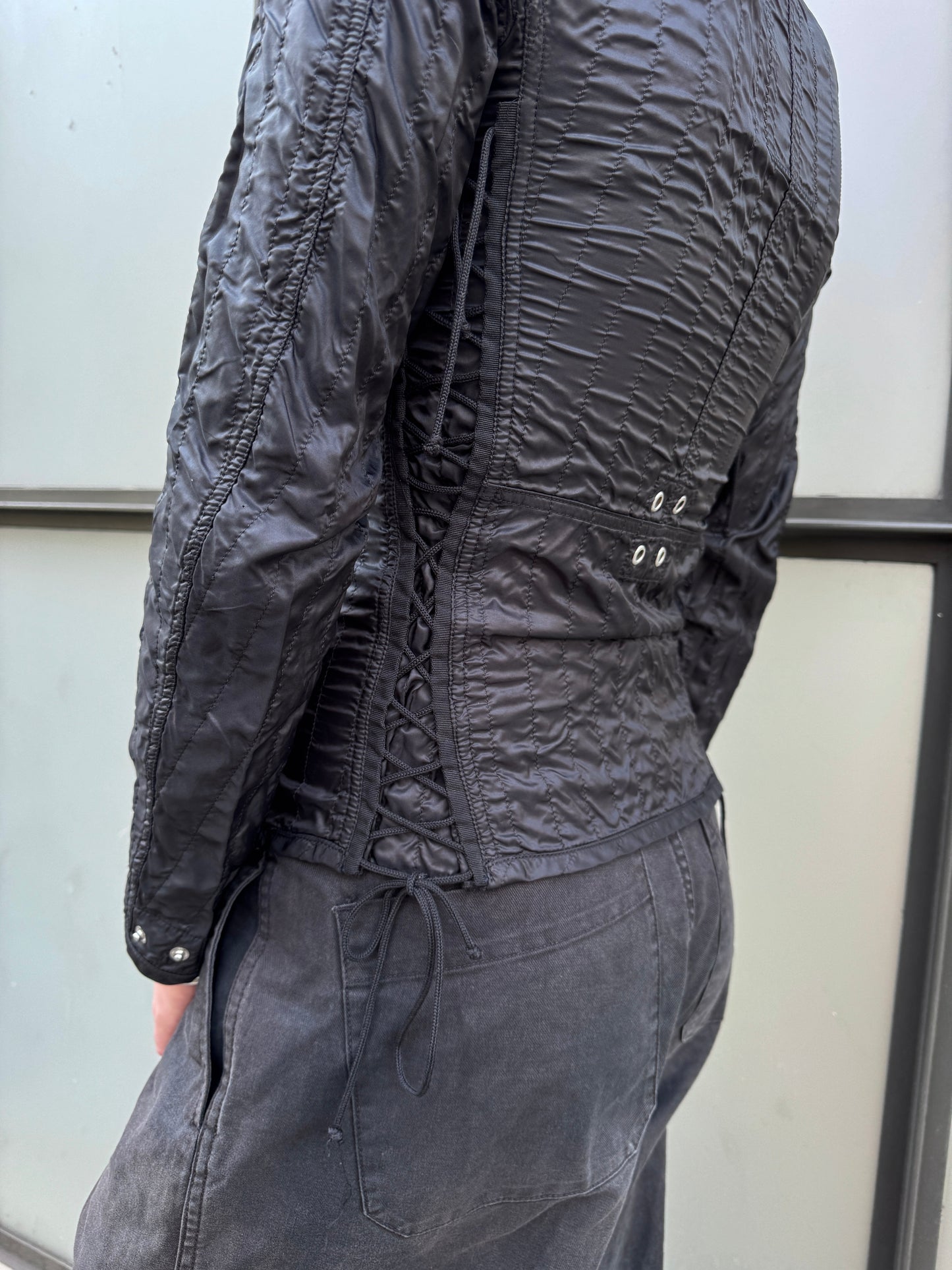 SS00’ Prada Sport Jet Black Lace Womens Jacket