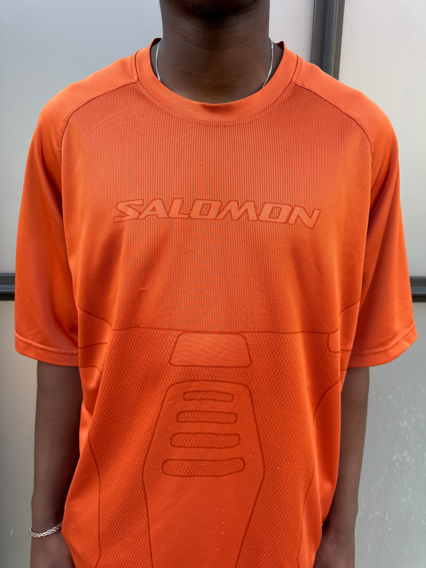Early 2000's Salomon Bright Orange Futuristic Graphic Tee