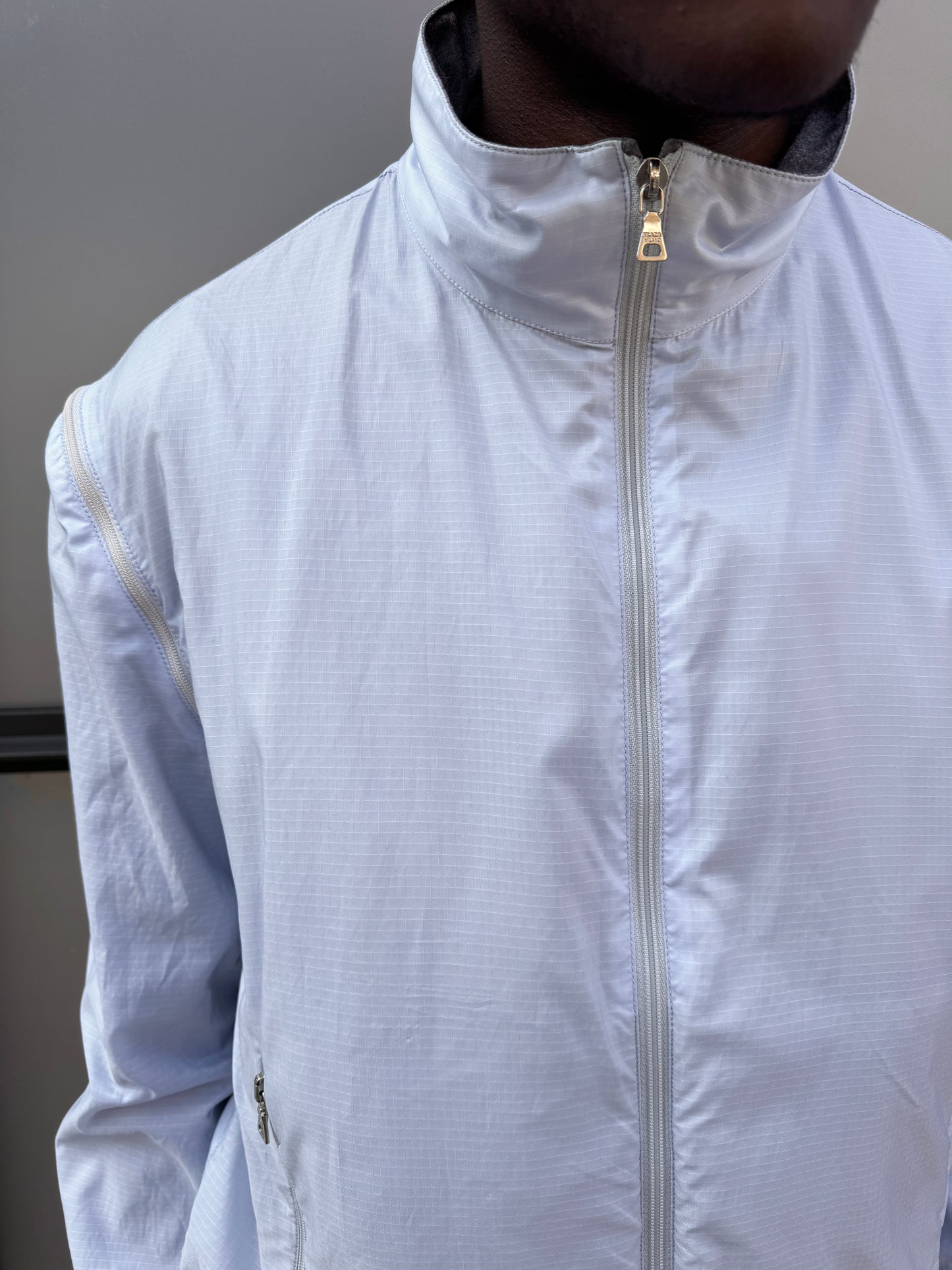 Early 2000's Prada Sport Reversible 4in1 Baby Blue/Grey “Faux Wool” Jacket