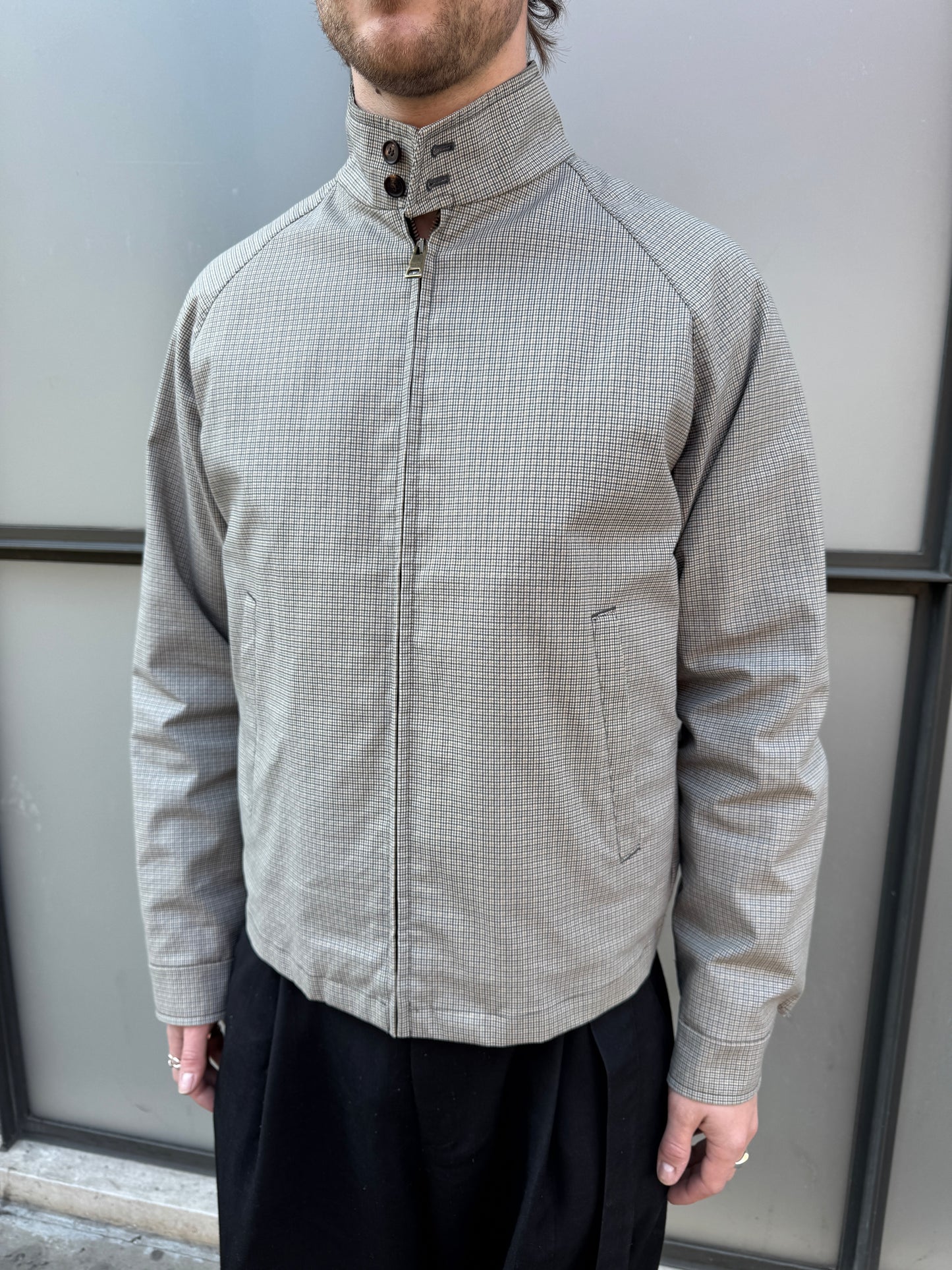 Prada Main Line Hounds Tooth 2in1 Zip Out Liner Harrington Jacket