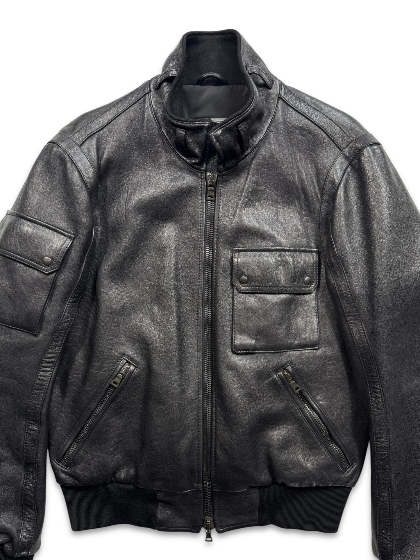 Early 2000’s Prada Jet Black Leather Flight Jacket