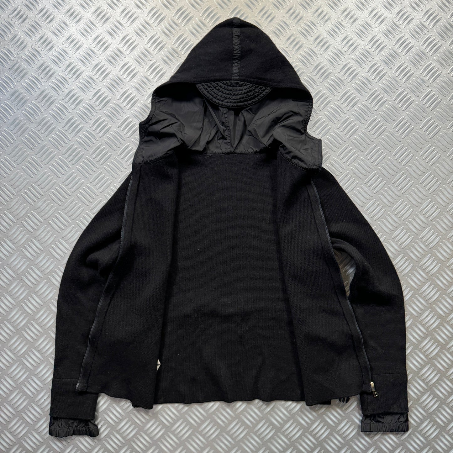 SS99' Prada Mainline Technical Knit Jet Black Zipped Hoodie