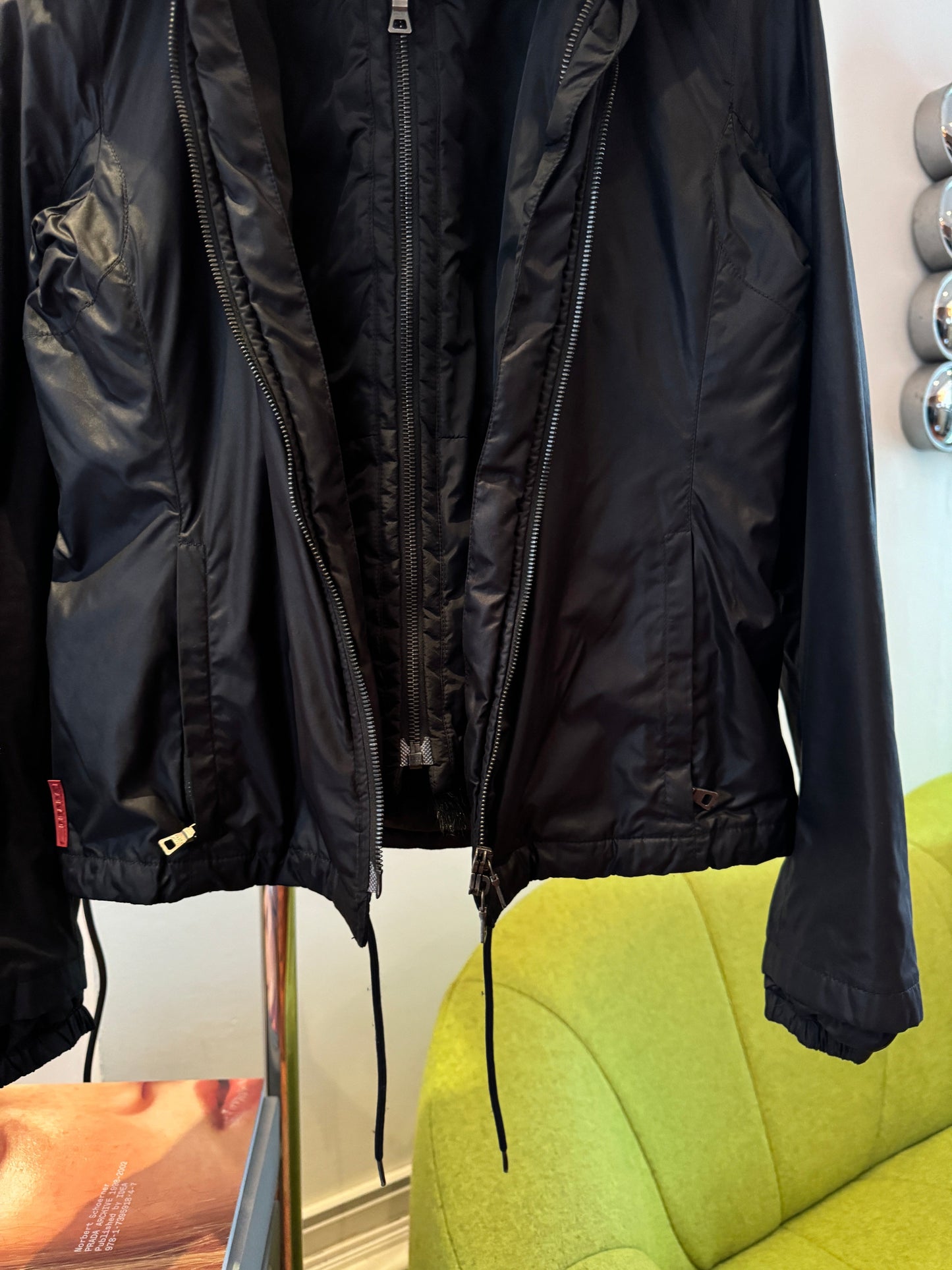 Early 2000’s Prada Sport 2in1 Jet Black Goat Fur Lined Jacket/Vest